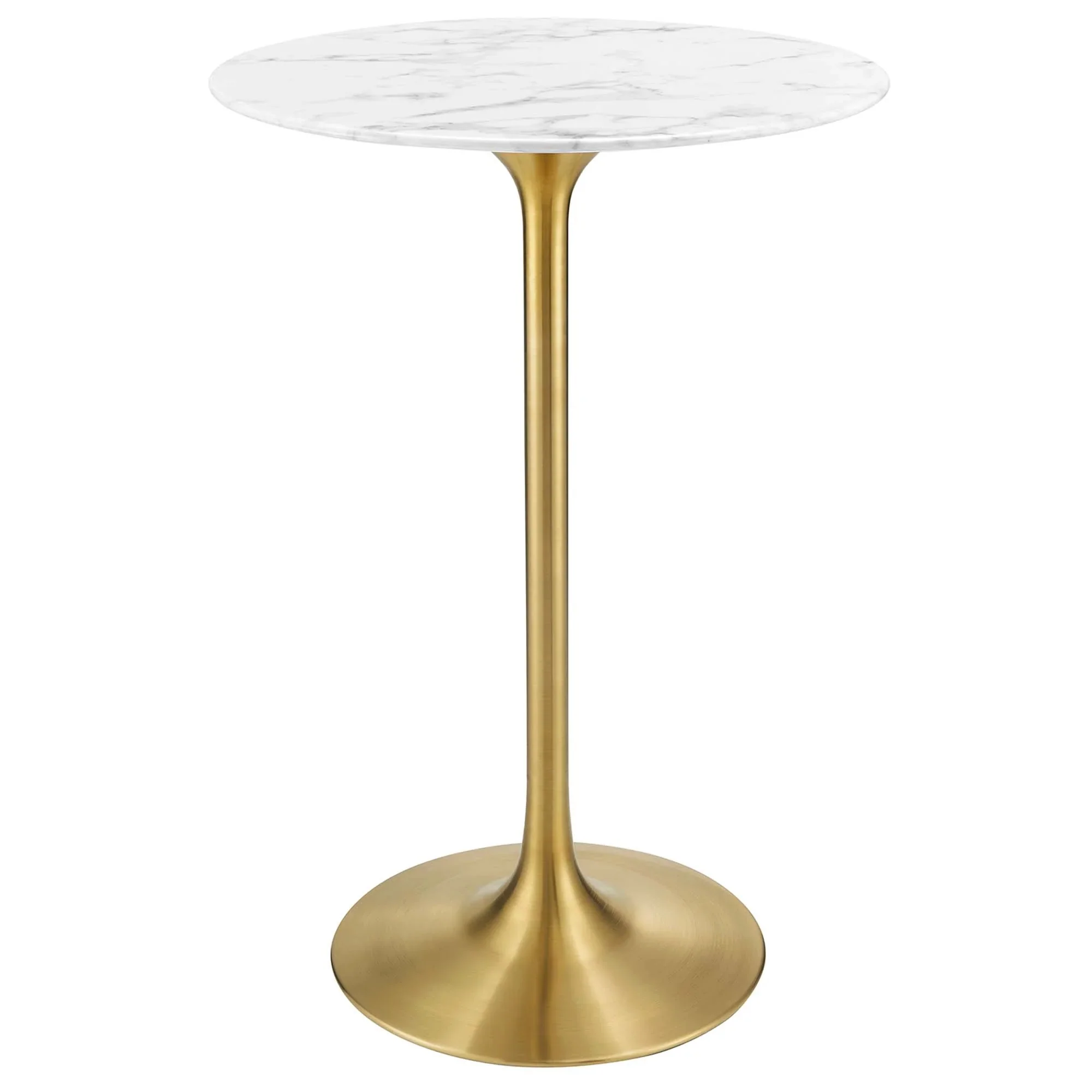 28 Inch Round Faux Marble Pedestal Bar Table – White and Gold