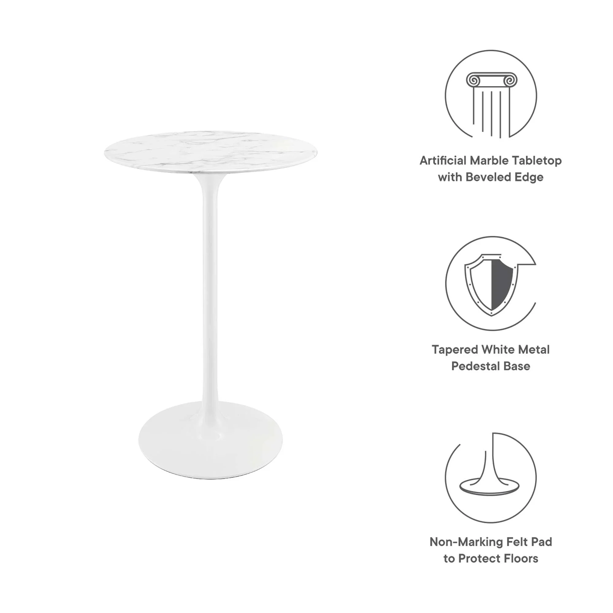 28 Inch Round Faux Marble Pedestal Bar Table – White and Gold - Image 11