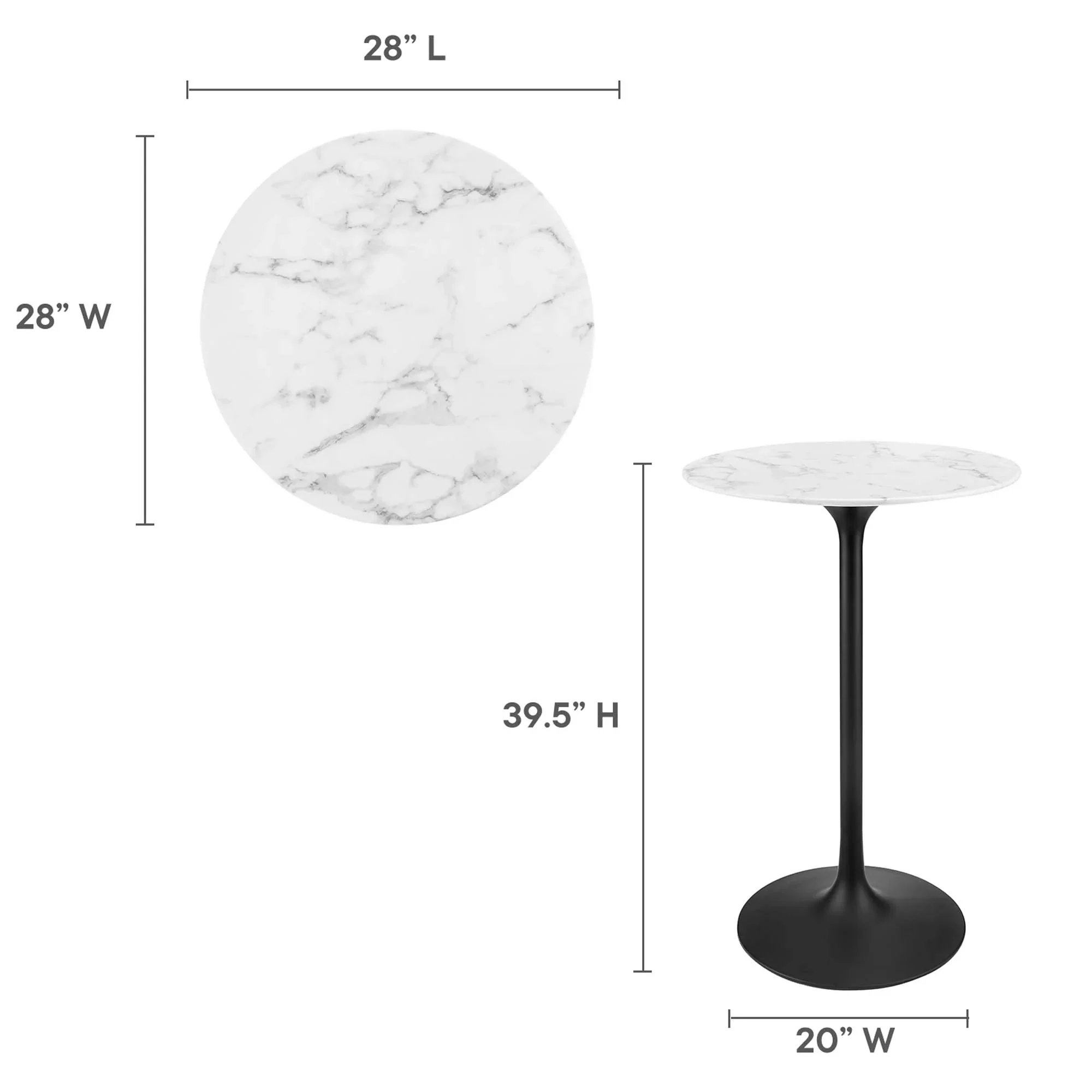 28 Inch Round Faux Marble Pedestal Bar Table – White and Gold - Image 18