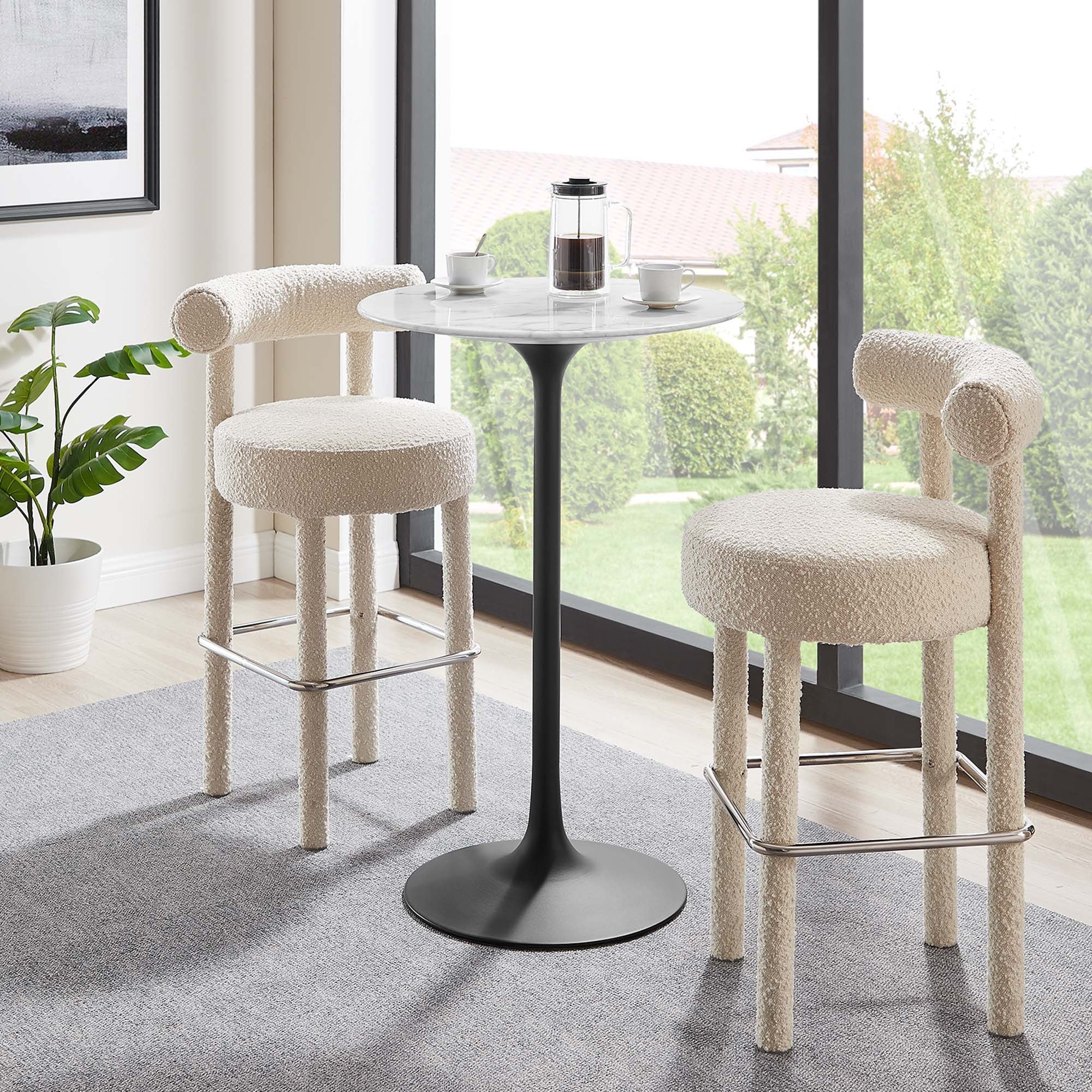 28 Inch Round Faux Marble Pedestal Bar Table – White and Gold - Image 2