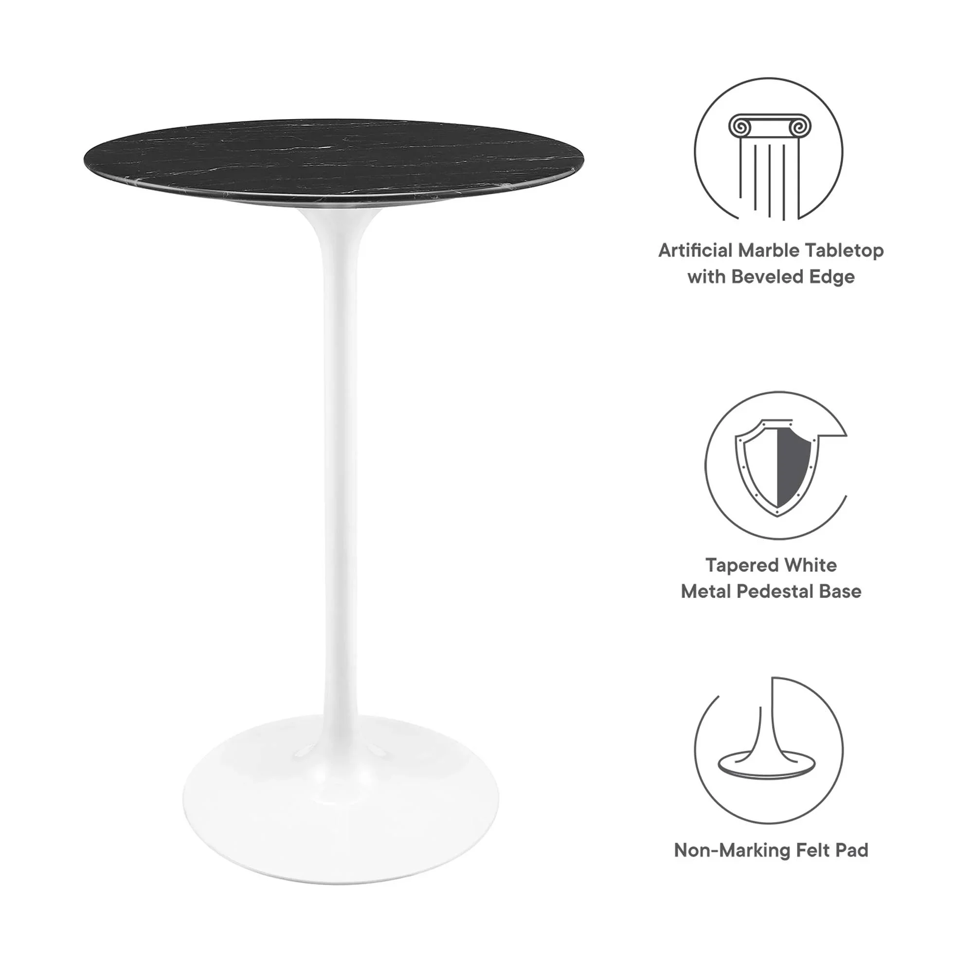 28 Inch Round Faux Marble Pedestal Bar Table – White and Gold - Image 31