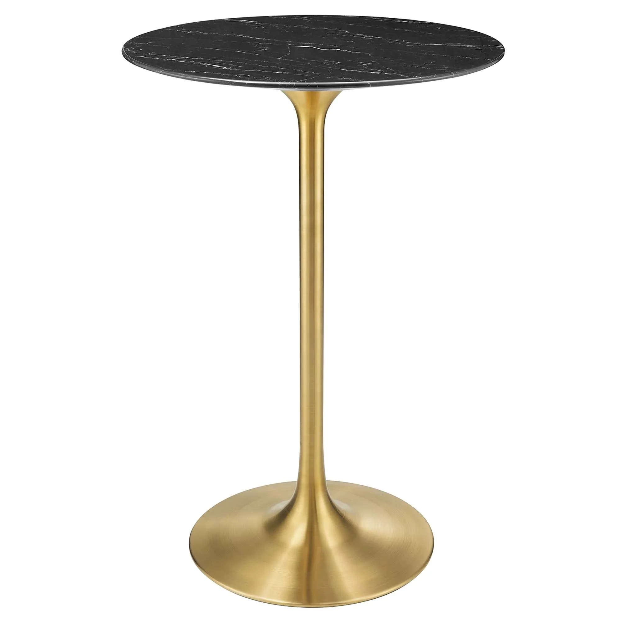 28 Inch Round Faux Marble Pedestal Bar Table – White and Gold - Image 36