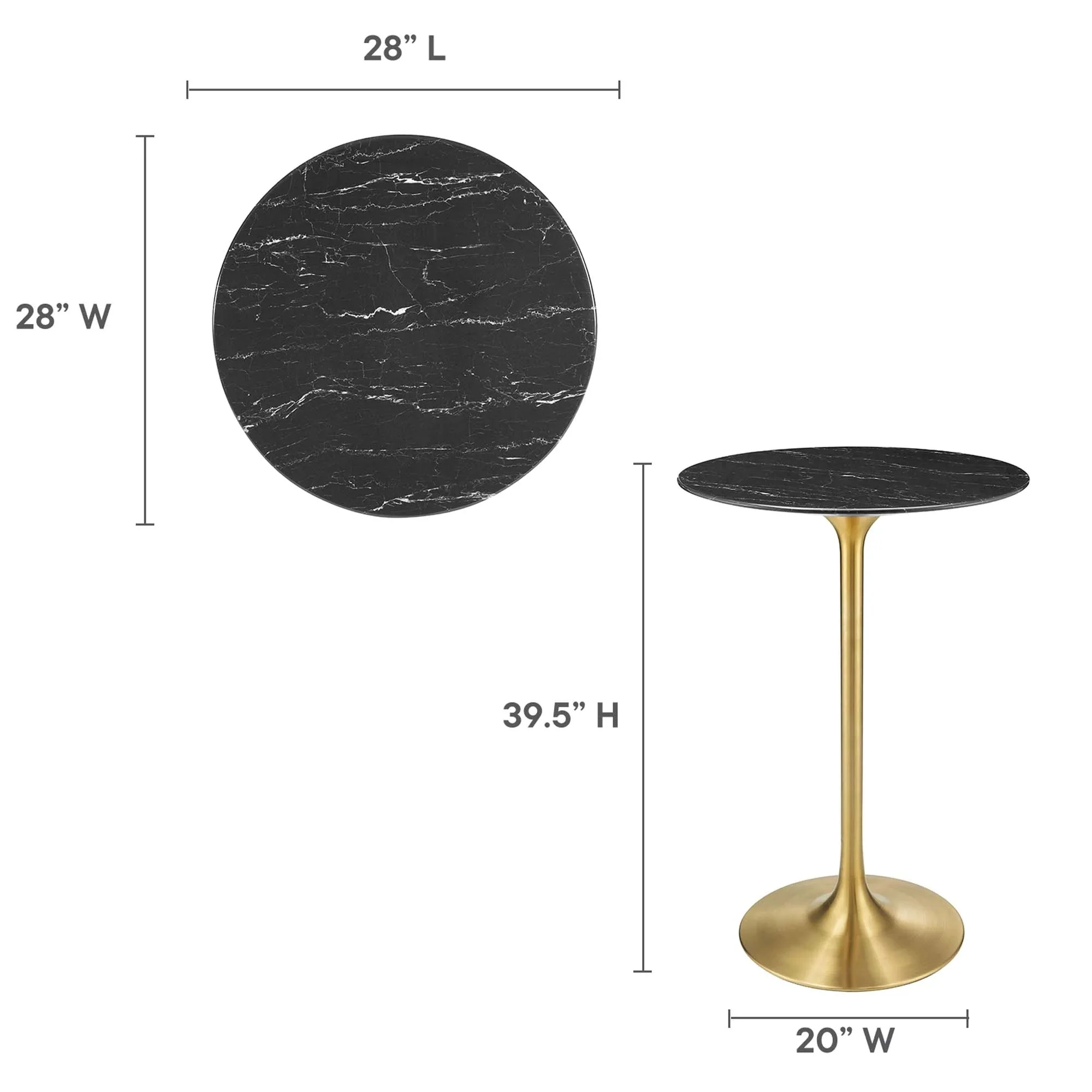 28 Inch Round Faux Marble Pedestal Bar Table – White and Gold - Image 39