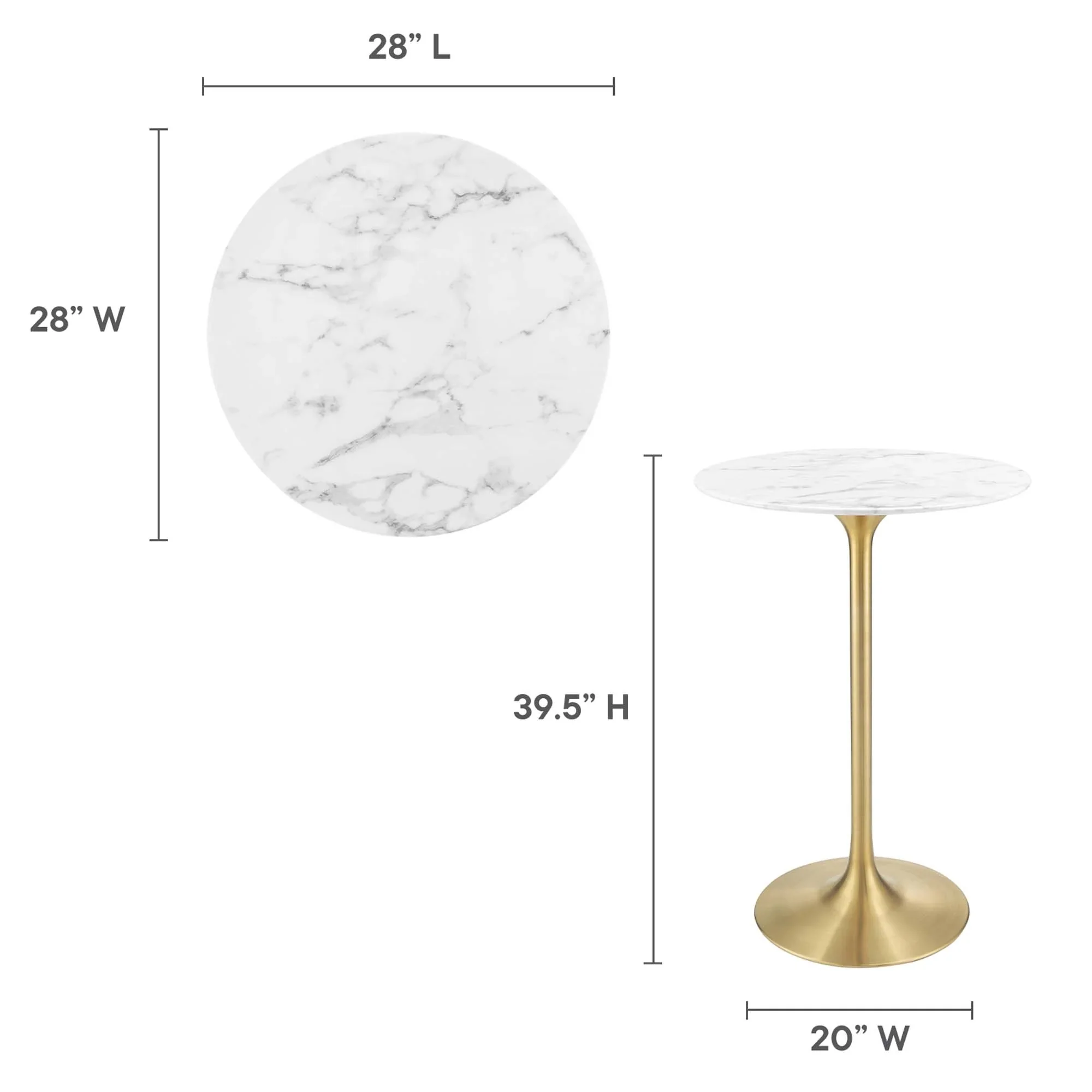 28 Inch Round Faux Marble Pedestal Bar Table – White and Gold - Image 6