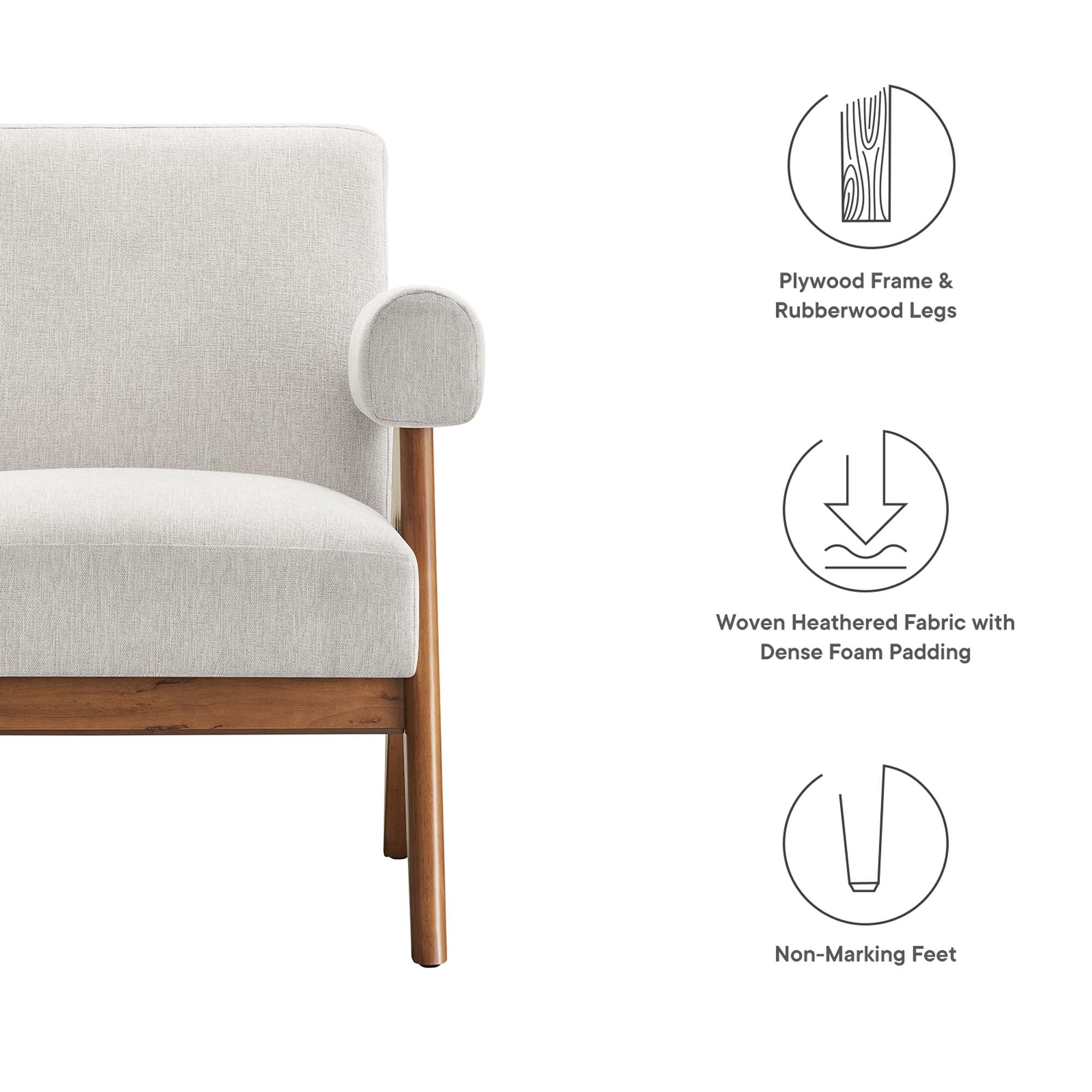 28 Inch Woven Heathered Fabric Armchair with Wood Legs - Image 2