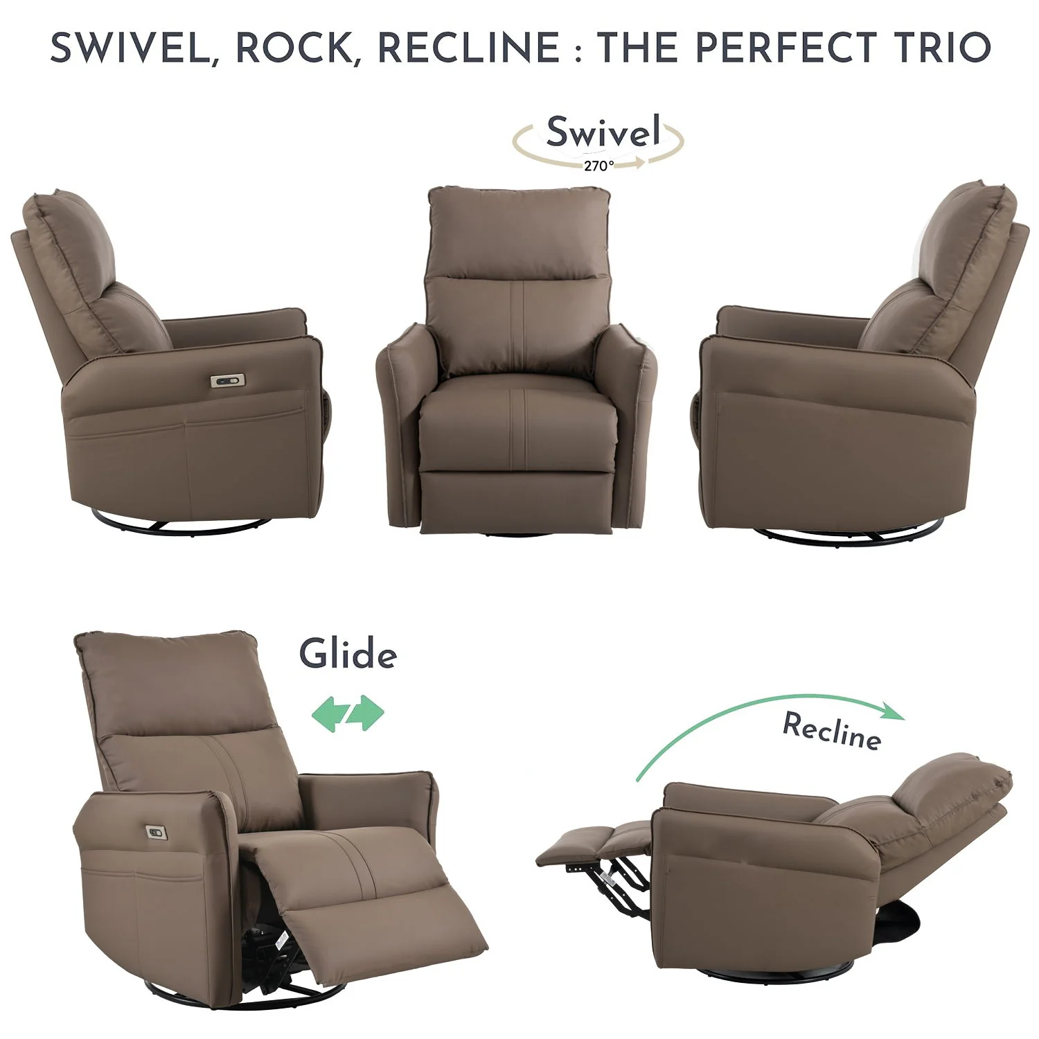 29.92" 270 Power Swivel Rocker Recliner Chair, Electric Glider Reclining Sofa With USB Ports, Power Swivel Glider, Rocking Chair Nursery Recliners For Living Room Bedroom - Image 7
