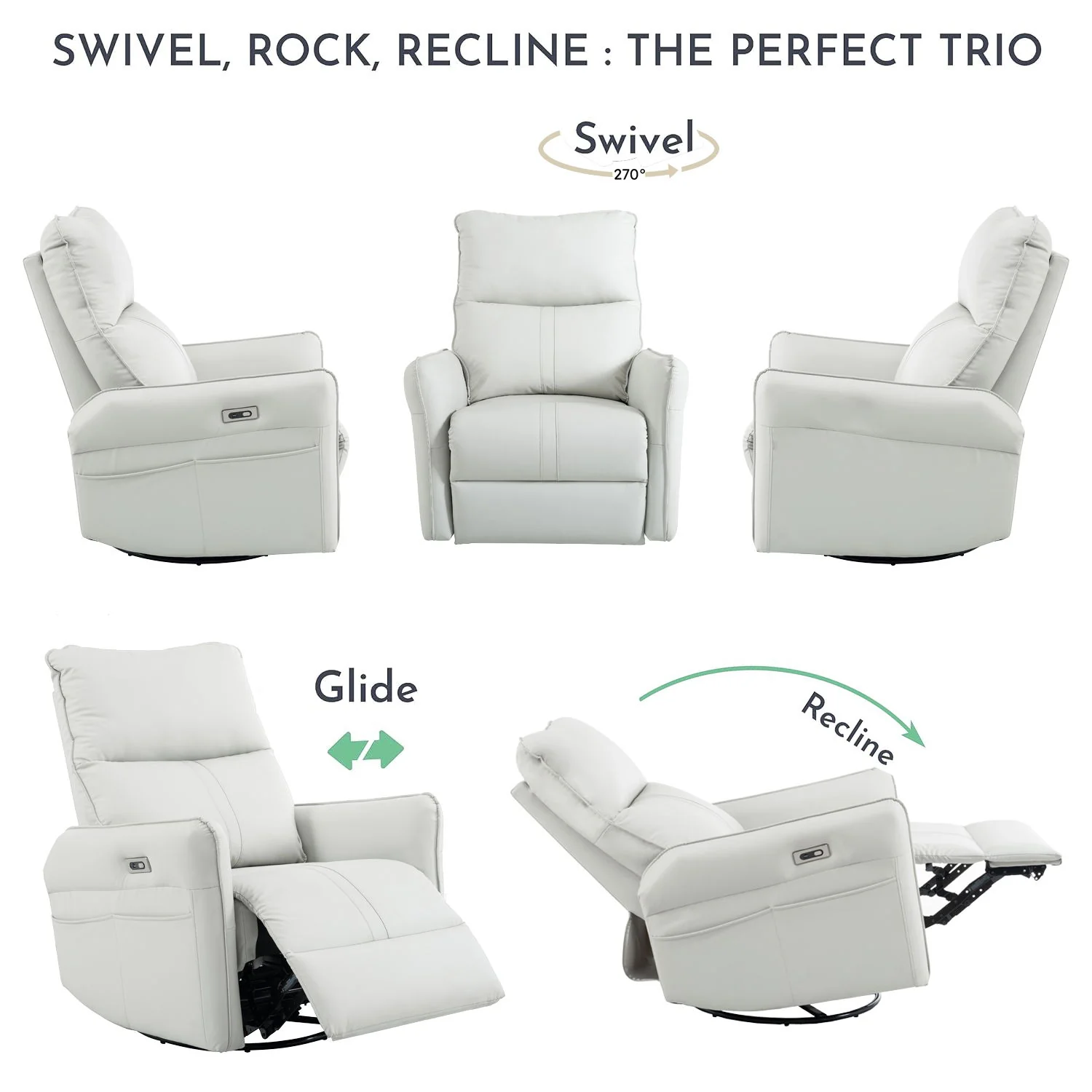 29.92" 270 Power Swivel Rocker Recliner Chair, Electric Glider Reclining Sofa With USB Ports, Power Swivel Glider, Rocking Chair Nursery Recliners For Living Room Bedroom - Image 8