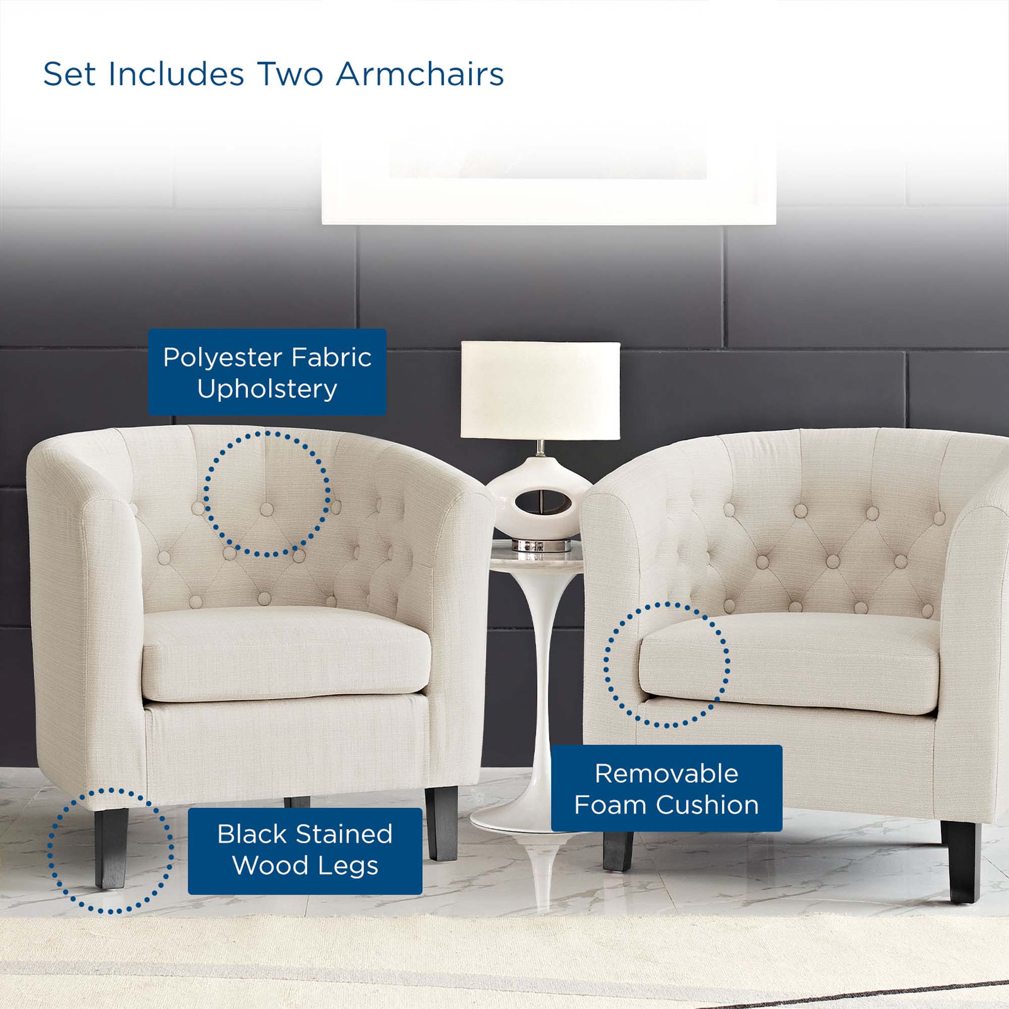 29 Inch Button Tufted Upholstered Fabric Armchair Set of 2 - Image 11