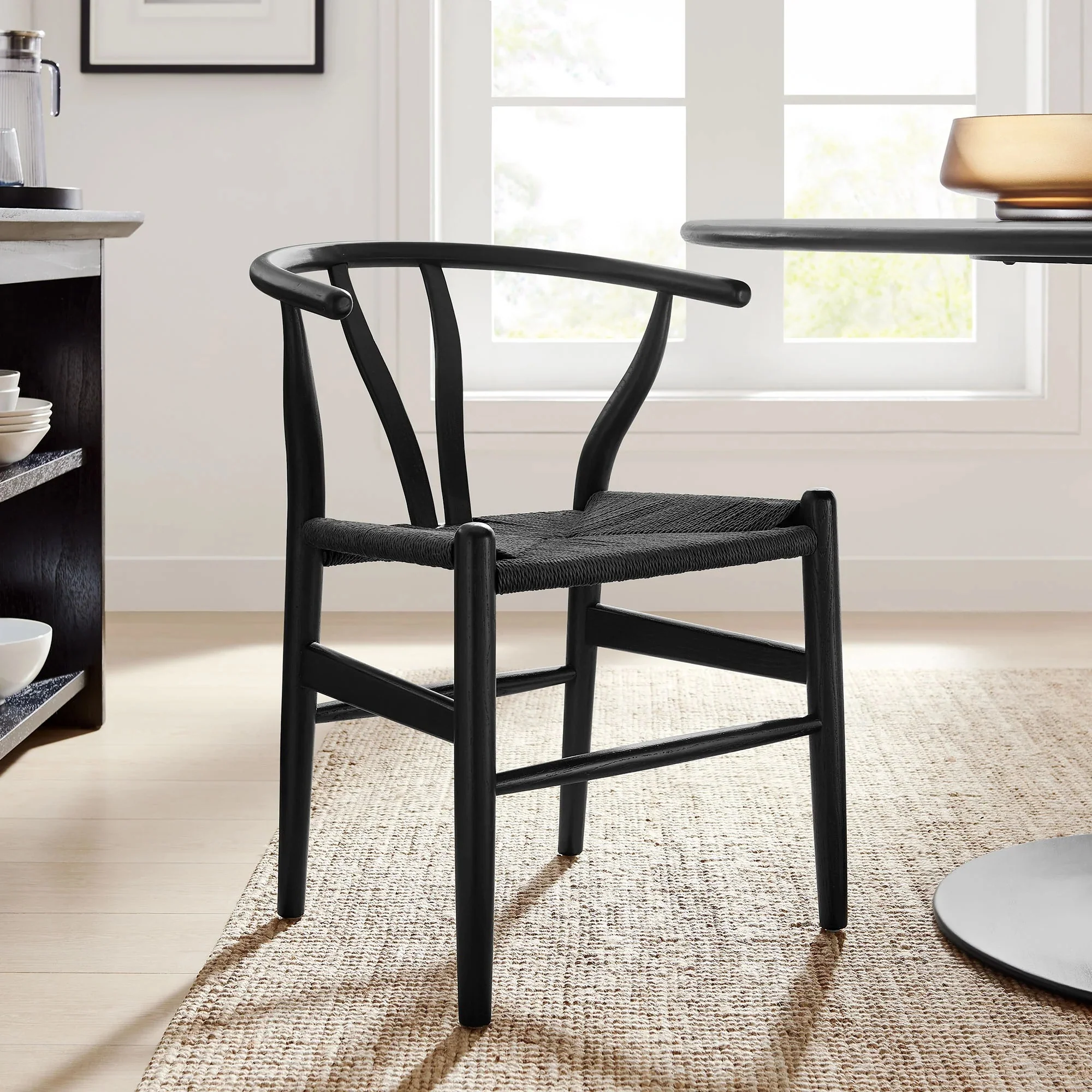 29 Inch Elm Wood Dining Side Chair with Woven Rope Seat - Image 10