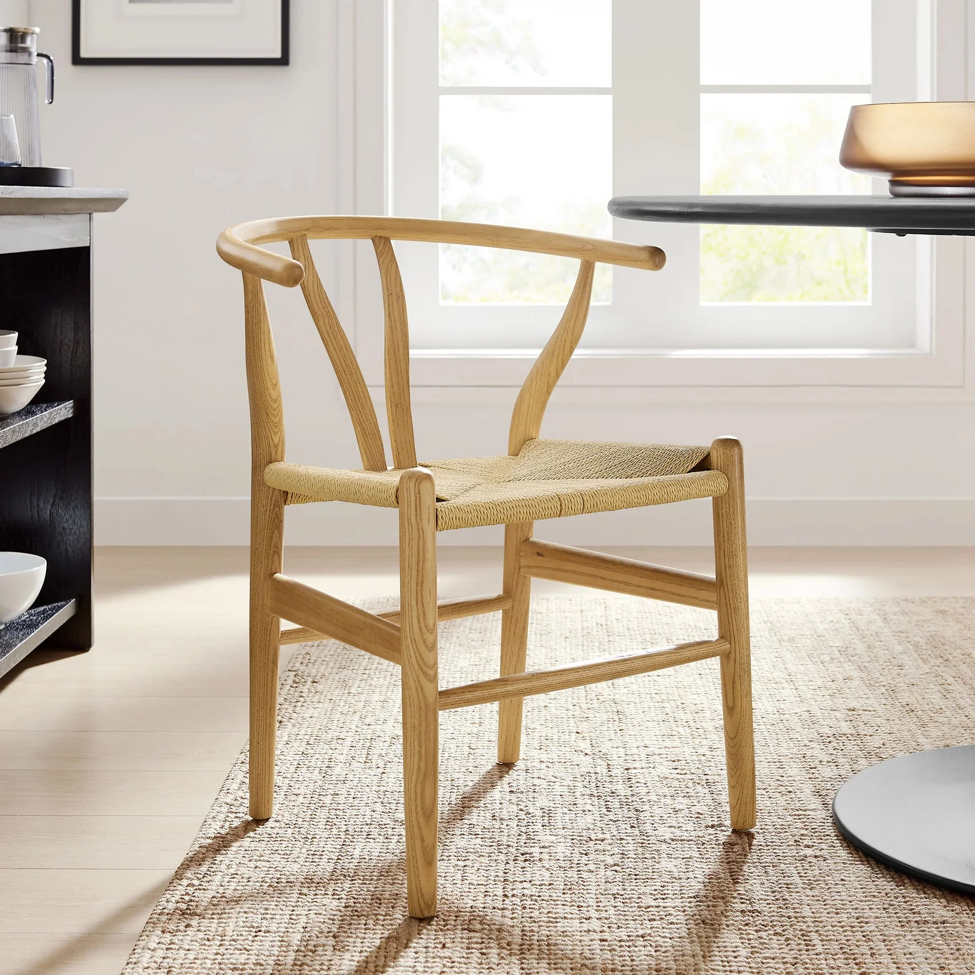 29 Inch Elm Wood Dining Side Chair with Woven Rope Seat - Image 15