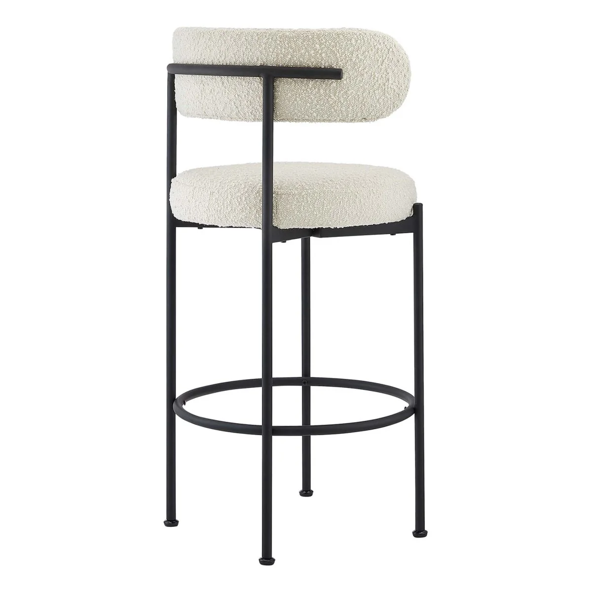 29 Inch Ivory and Black Curved Back Boucle Fabric Bar Stools Set of 2 - Image 4