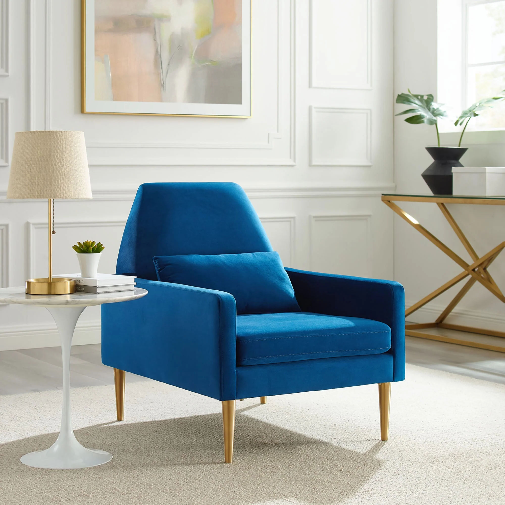 29 Inch Performance Velvet Armchair with Gold Stainless Steel Legs - Image 18