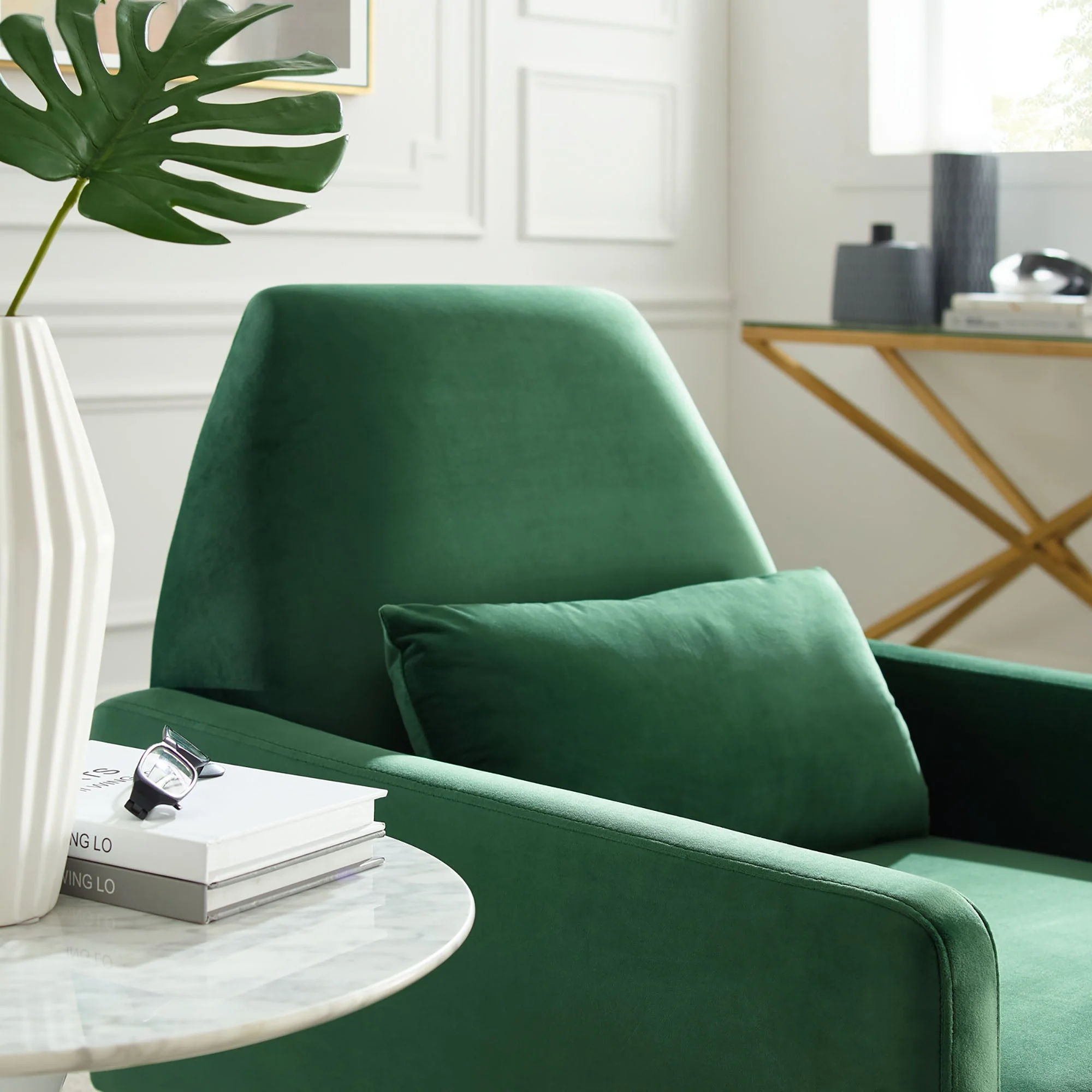 29 Inch Performance Velvet Armchair with Gold Stainless Steel Legs - Image 9