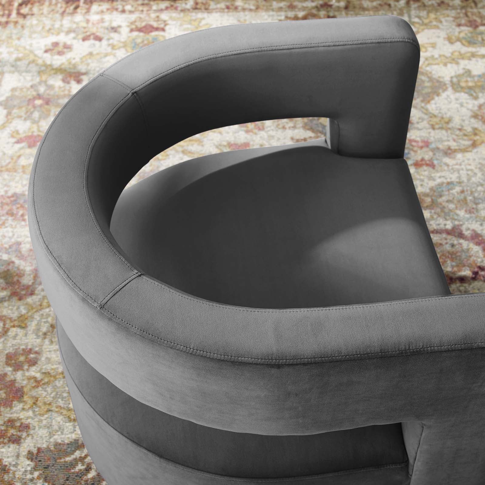 29 Inch Performance Velvet Swivel Armchair with Cutaway Back - Image 4