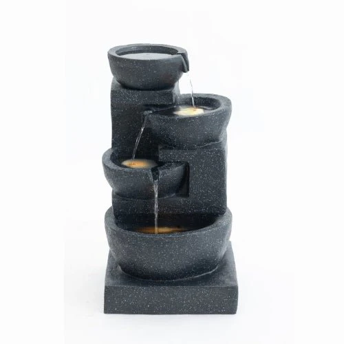 29-Inch Terrazzo Style 4-Tier LED Cascading Water Fountain