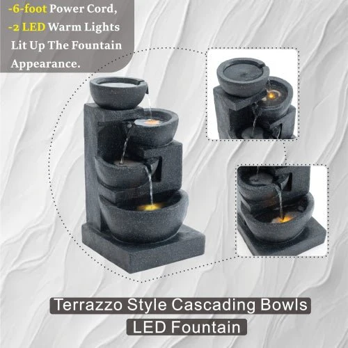 29-Inch Terrazzo Style 4-Tier LED Cascading Water Fountain - Image 10