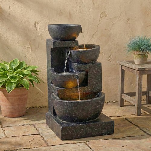 29-Inch Terrazzo Style 4-Tier LED Cascading Water Fountain - Image 3