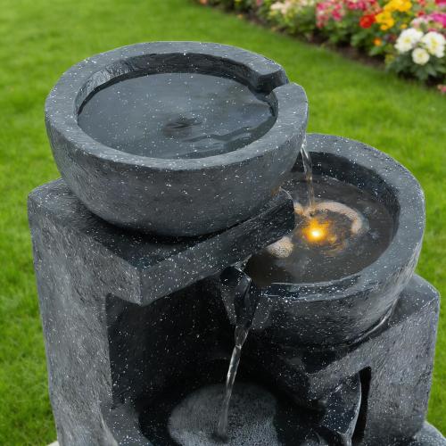 29-Inch Terrazzo Style 4-Tier LED Cascading Water Fountain - Image 6