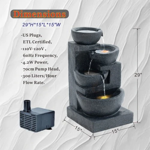 29-Inch Terrazzo Style 4-Tier LED Cascading Water Fountain - Image 9