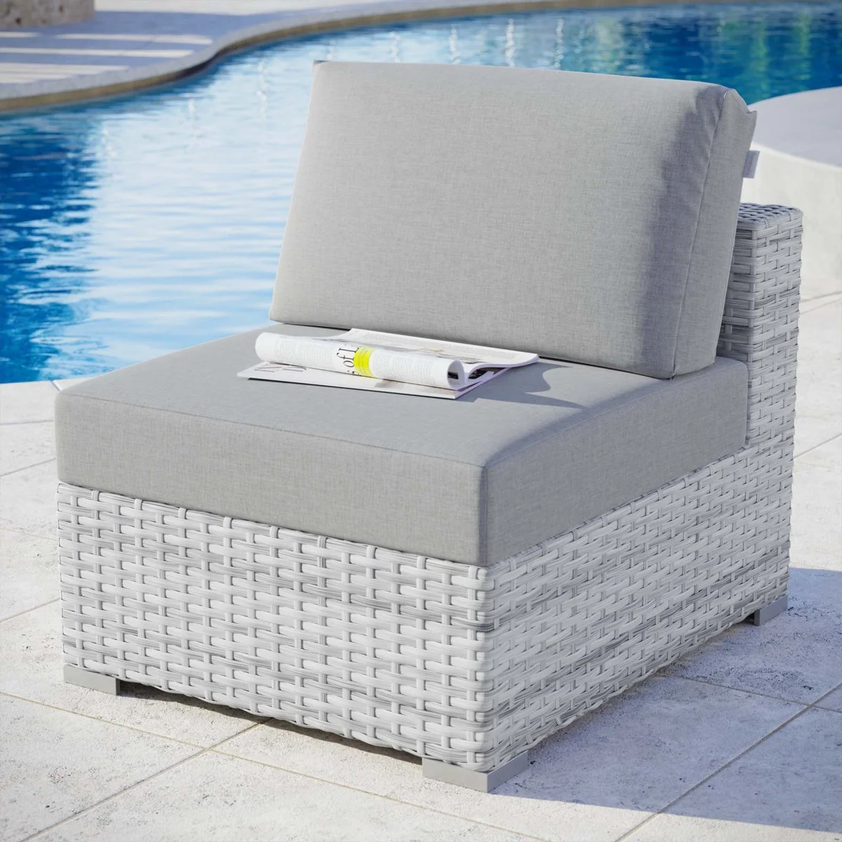 29" Light Gray Wicker Outdoor Armless Chair with Cushion Seat, Weather-Resistant - Image 24