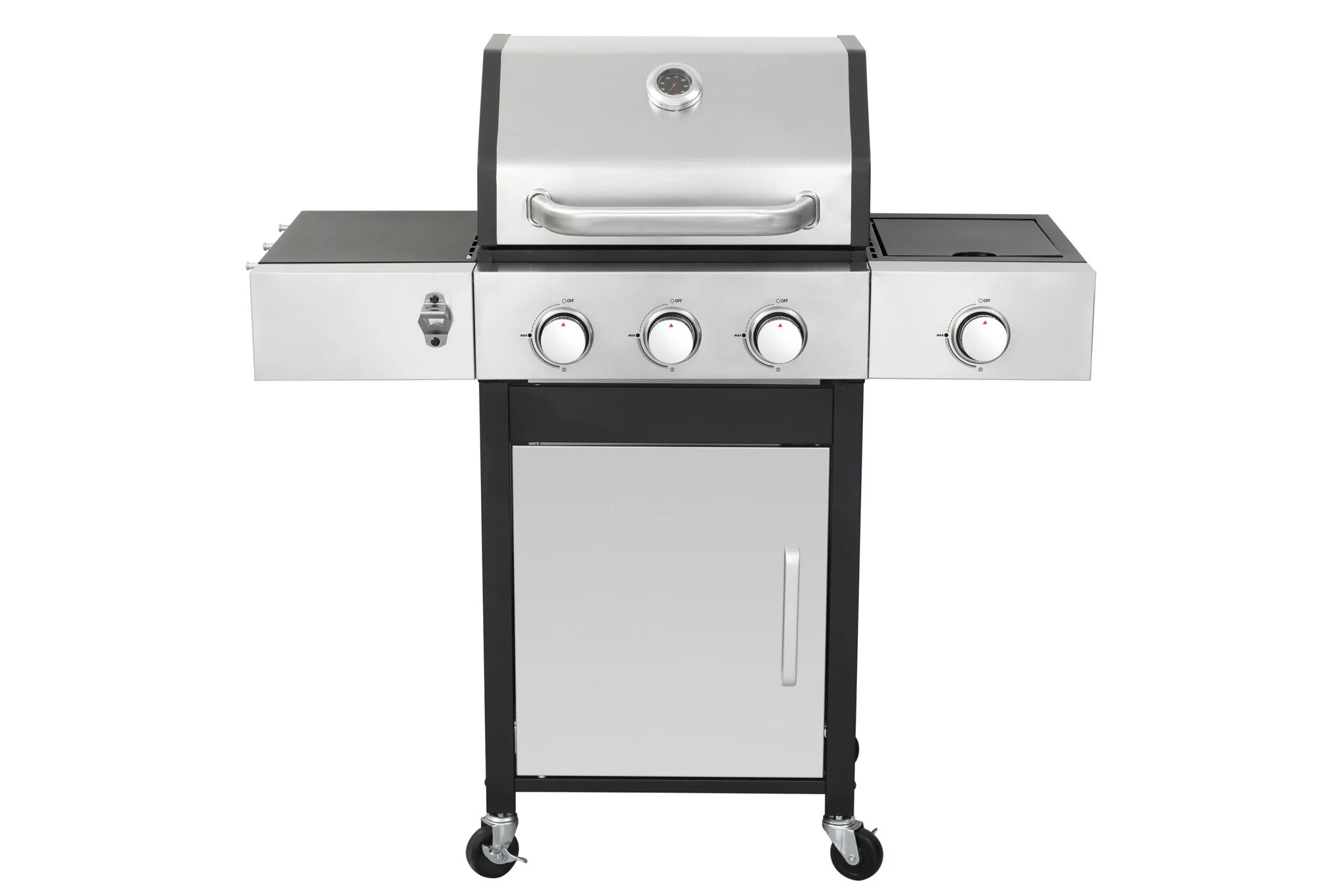 3 Burner Propane Gas Bbq Grill With Side Burner, 37230Btu Output With Enameed Cast Iron Cooking Grids For Outdoor Barbecue, Stainless Steel - Black / Silver - Image 7