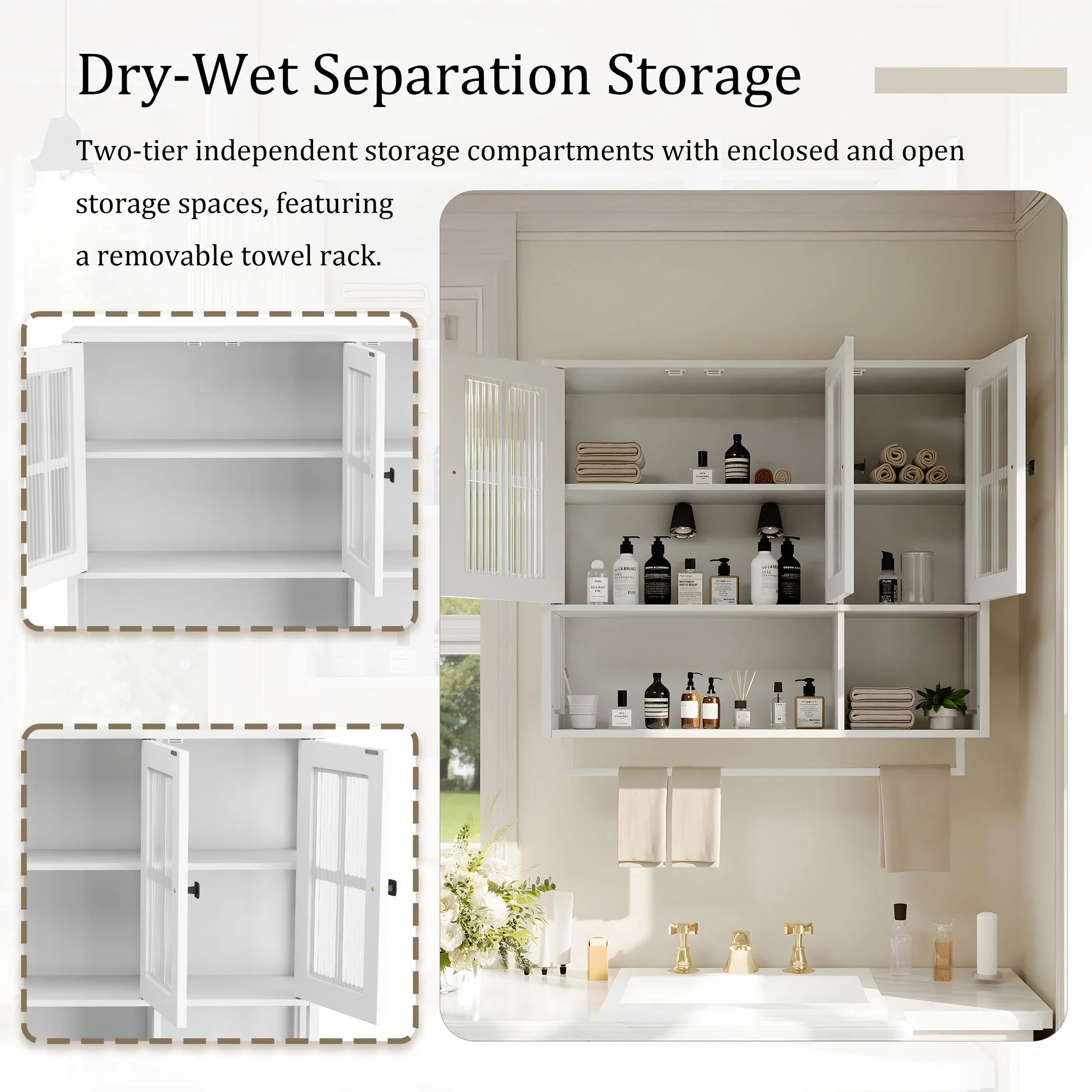 3 Door Wall Cabinet With Glass Door And Towel Bar - Image 12