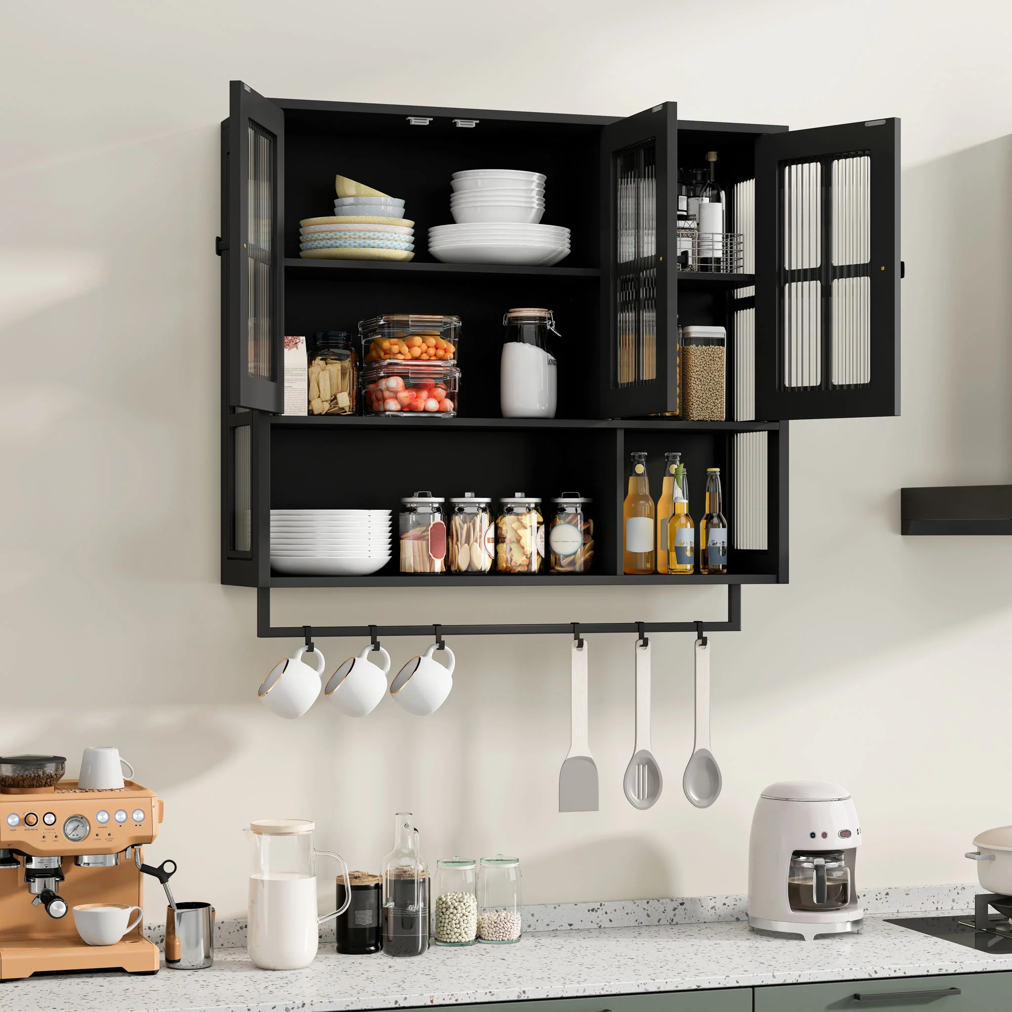 3 Door Wall Cabinet With Glass Door And Towel Bar - Image 16