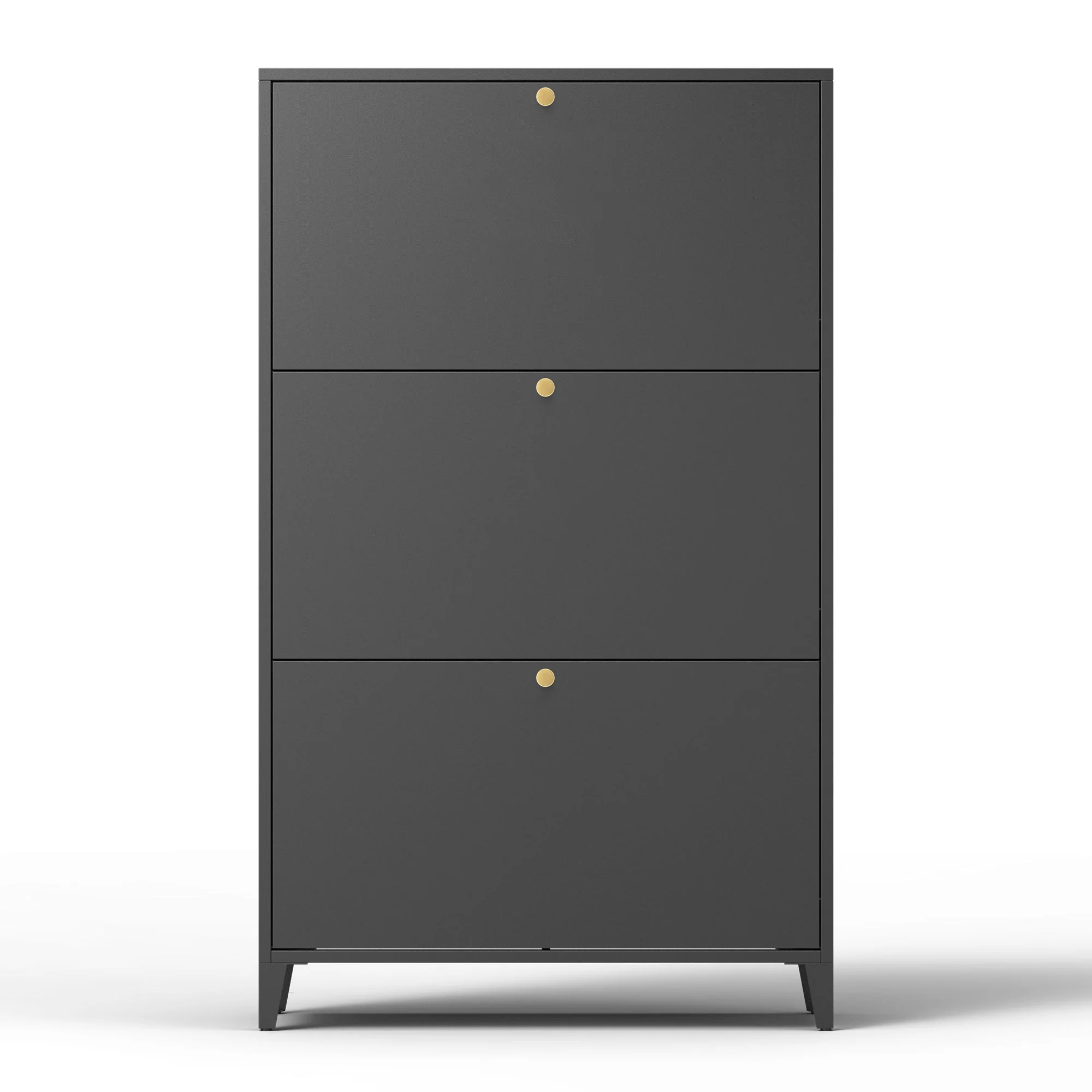 3 Drawer All Steel Shoe Cabinet, Freestanding Storage Organizer With Flip Door - Image 3