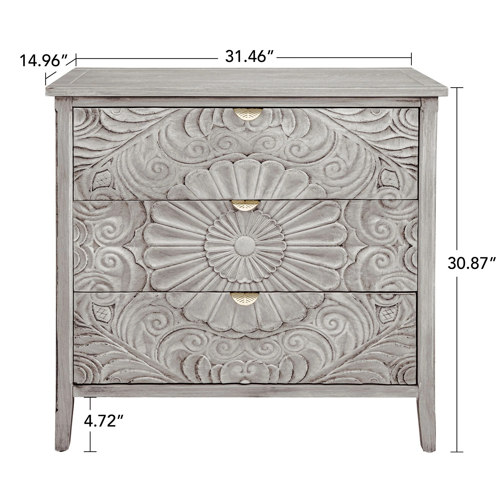 3 Drawer Cabinet, American Furniture, Suitable For Bedroom, Living Room - Light Gray - Image 5