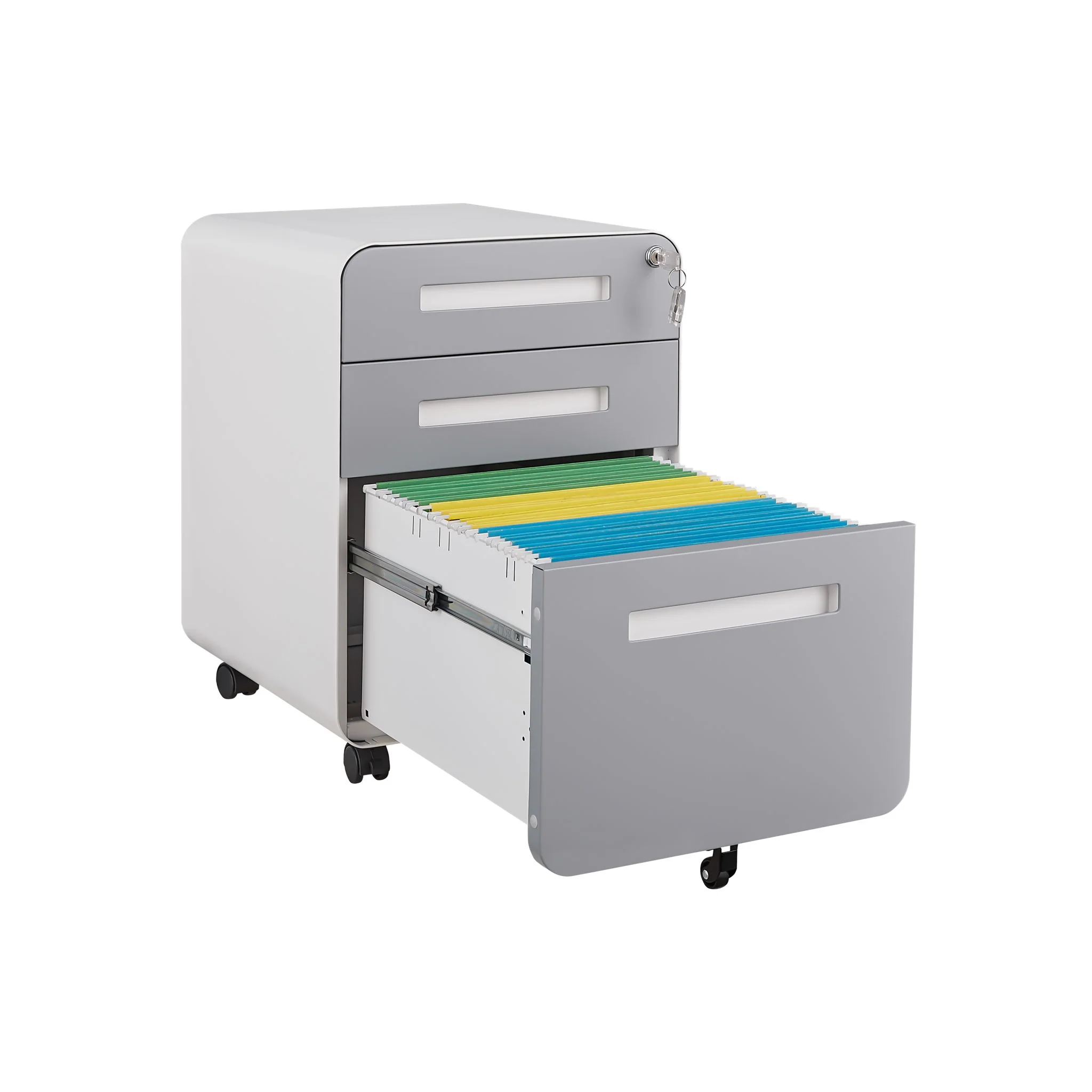 3 Drawer Mobile File Cabinet Under Desk Office, Simple Style Versatile Storage Cabinet For Legal / Letter / A4 Files, 5 Wheel Design Anti-Tilting Cold Rolled Steel Waterproof Moisture-Proof - Image 14
