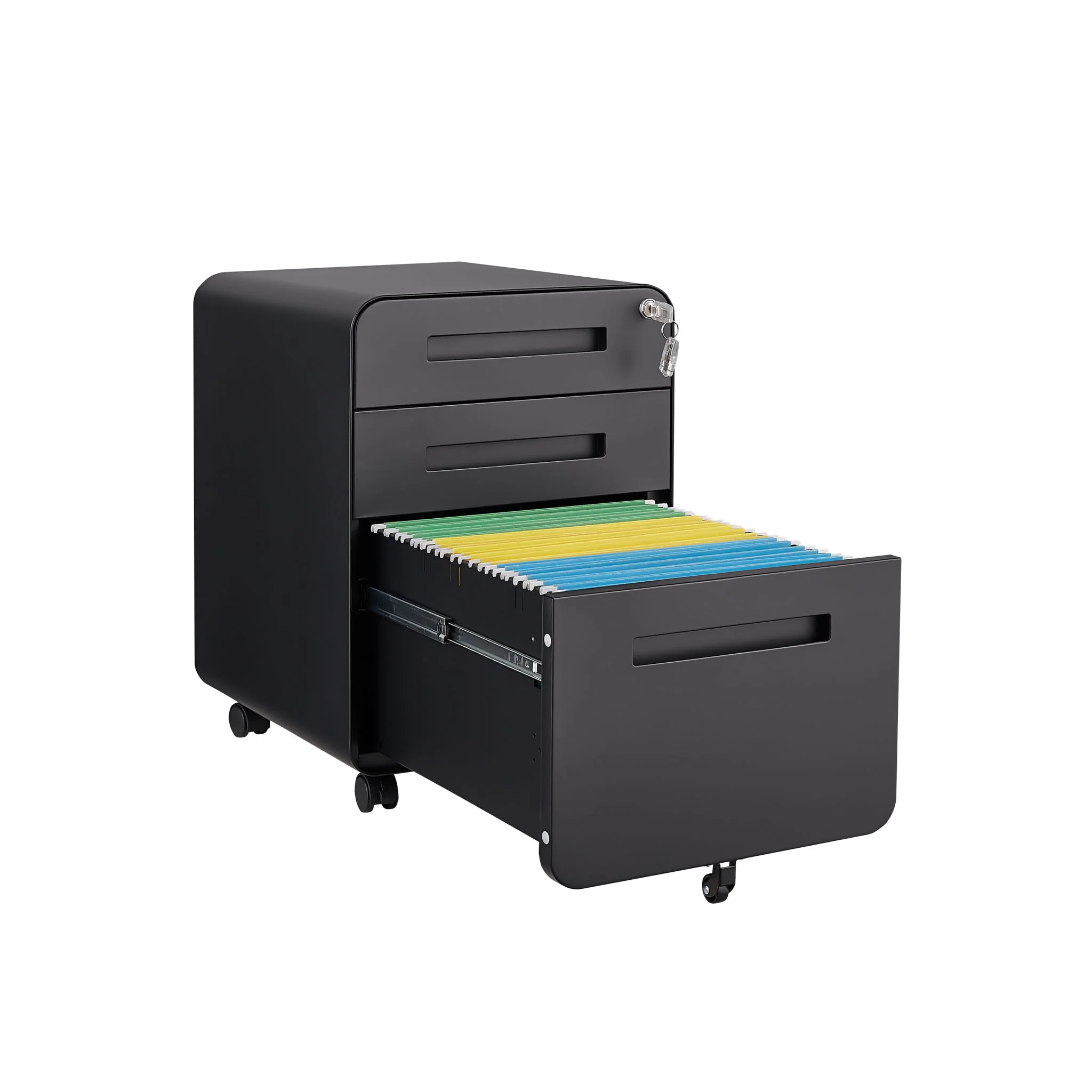3 Drawer Mobile File Cabinet Under Desk Office, Simple Style Versatile Storage Cabinet For Legal / Letter / A4 Files, 5 Wheel Design Anti-Tilting Cold Rolled Steel Waterproof Moisture-Proof - Image 23