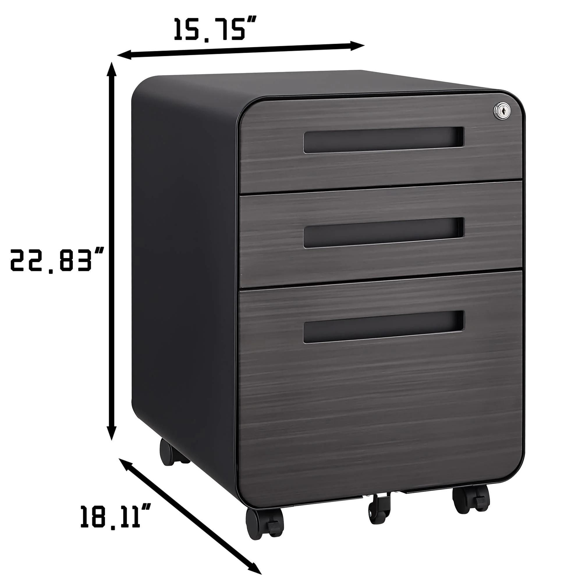 3 Drawer Mobile File Cabinet Under Desk Office, Simple Style Versatile Storage Cabinet For Legal / Letter / A4 Files, 5 Wheel Design Anti-Tilting Cold Rolled Steel Waterproof Moisture-Proof - Image 5