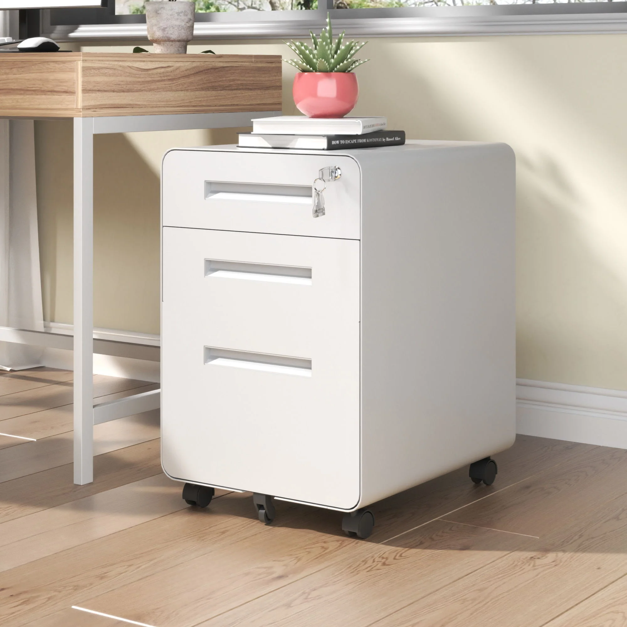 3-Drawer Mobile File Cabinet With Lock, On Casters, Holds A4/Letter Files - Image 9
