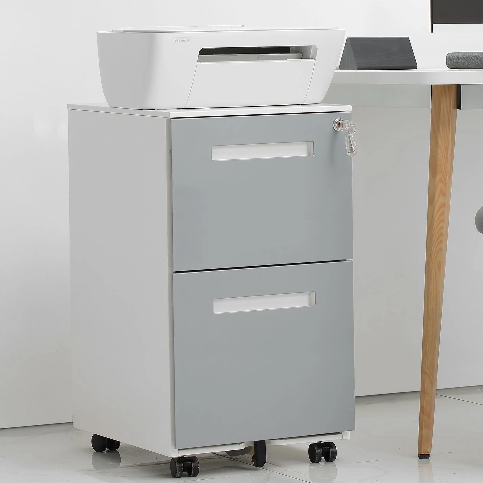3 Drawer Mobile Locking File Cabinet, Rolling Filing Cabinet For Letter / A4 Size With 5 Wheels - Gray - Image 5