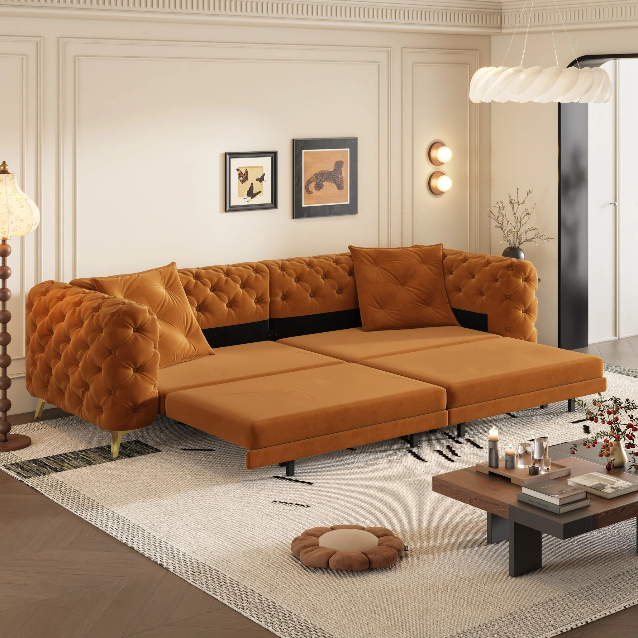 3 In 1 Convertible Sleeper, Deep Seat Pull Out Sofa Bed, Button Tufted - Image 28