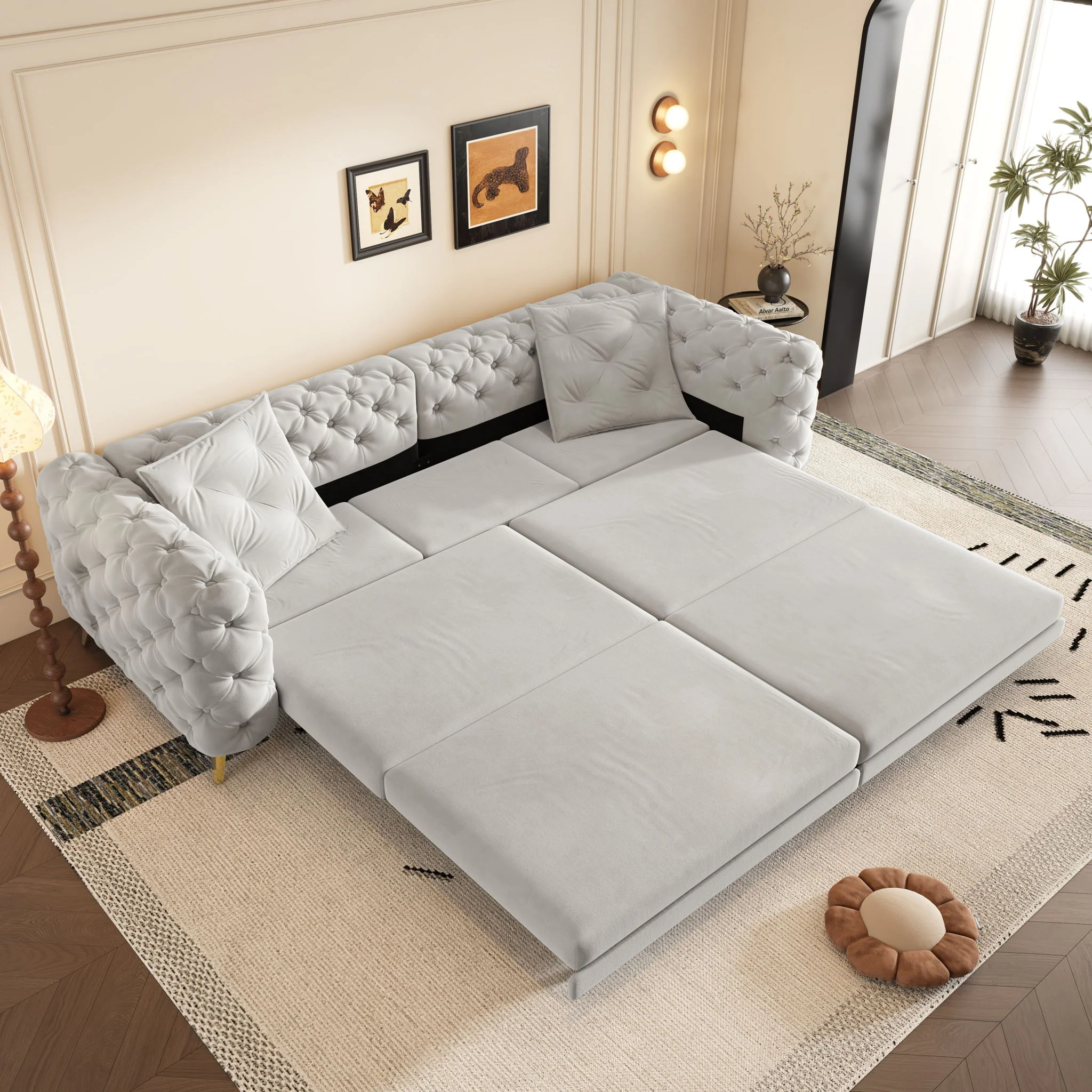 3 In 1 Convertible Sleeper, Deep Seat Pull Out Sofa Bed, Button Tufted - Image 31