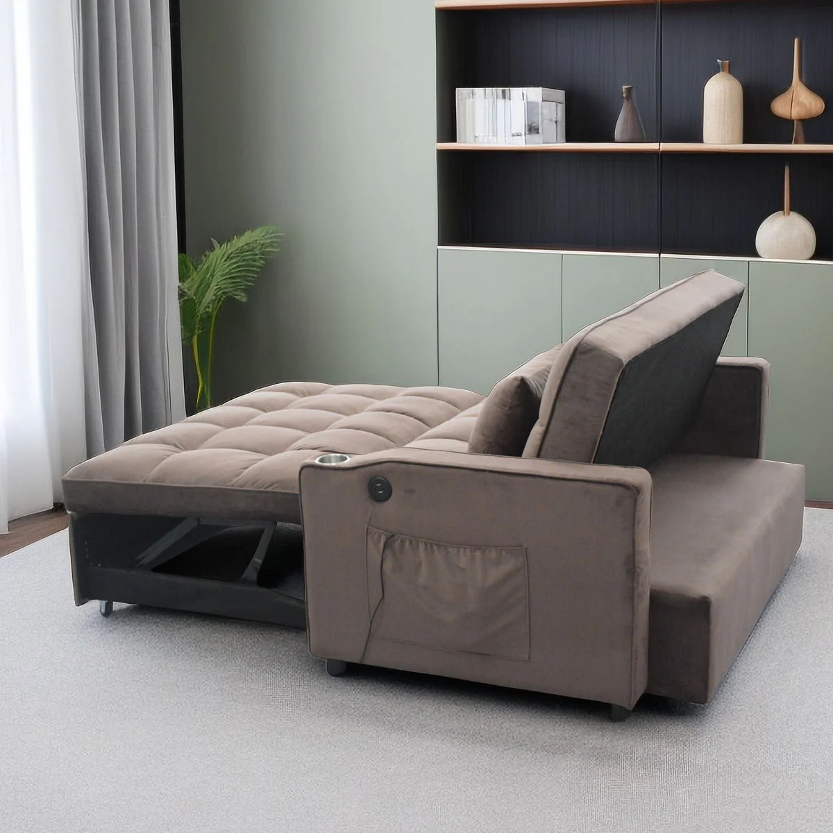 3 In 1 Convertible Sleeper Sofa Bed, Modern Fabric Loveseat Futon Sofa Couch With Pullout Bed, Small Love Seat Lounge Sofa With Reclining Backrest, Furniture For Living Room - Image 3