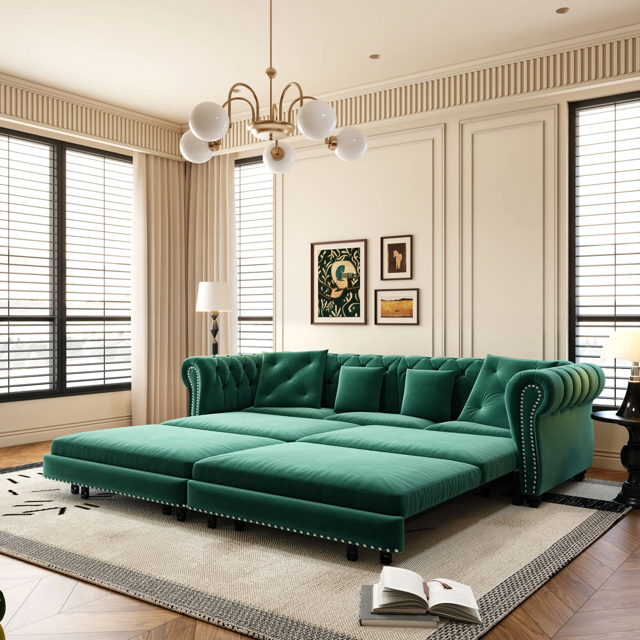 3 In 1 Convertible Sleeper Sofa Bed With Movable Ottoman - Image 8