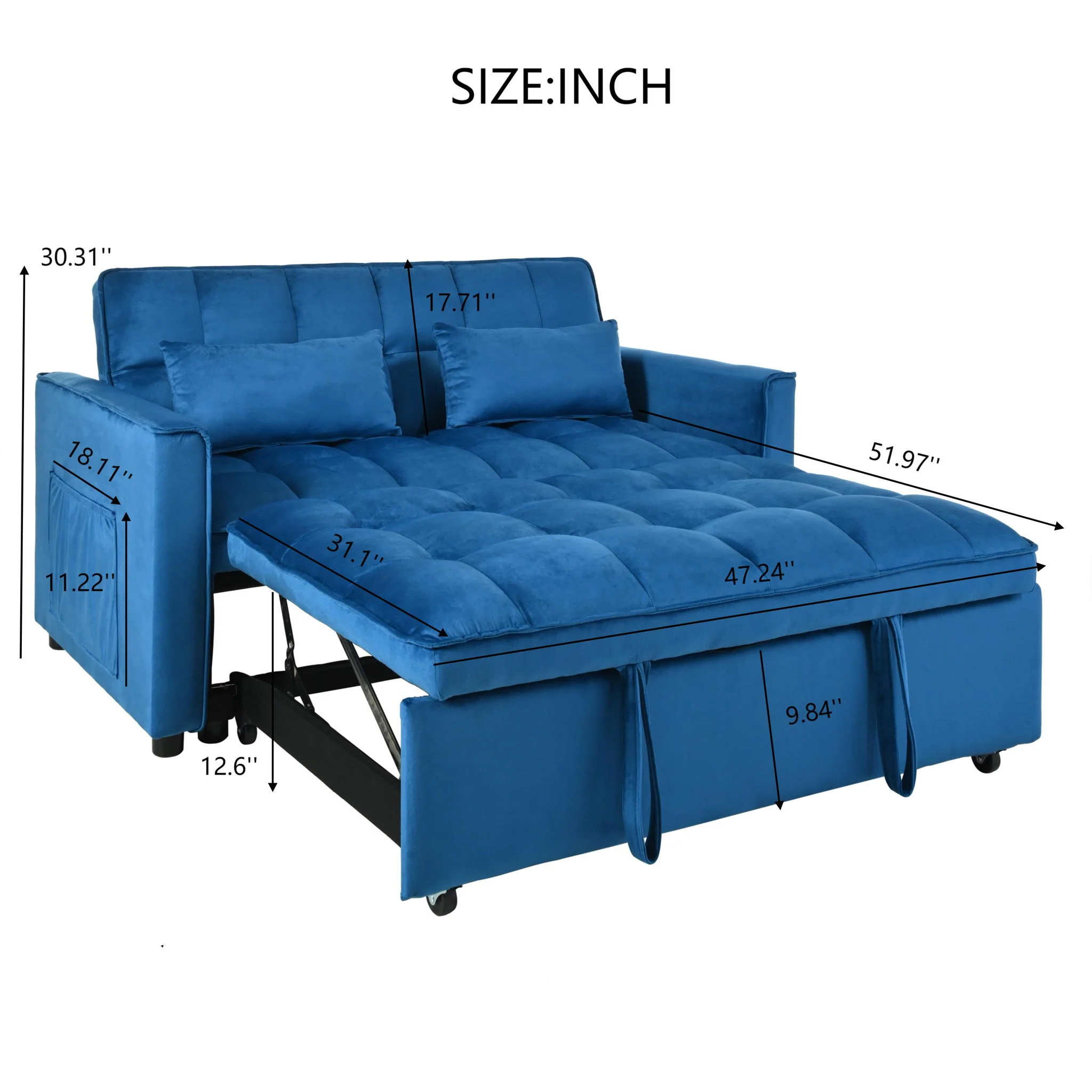 3 In 1 Pull Out Couch Convertible Sofa Bed With Reclining Backrest - Image 11