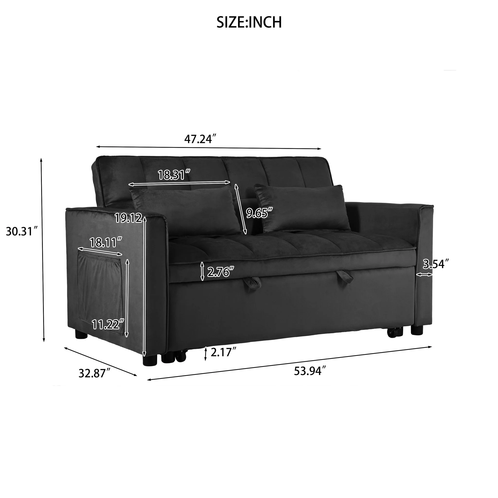 3 In 1 Pull Out Couch Convertible Sofa Bed With Reclining Backrest - Image 13