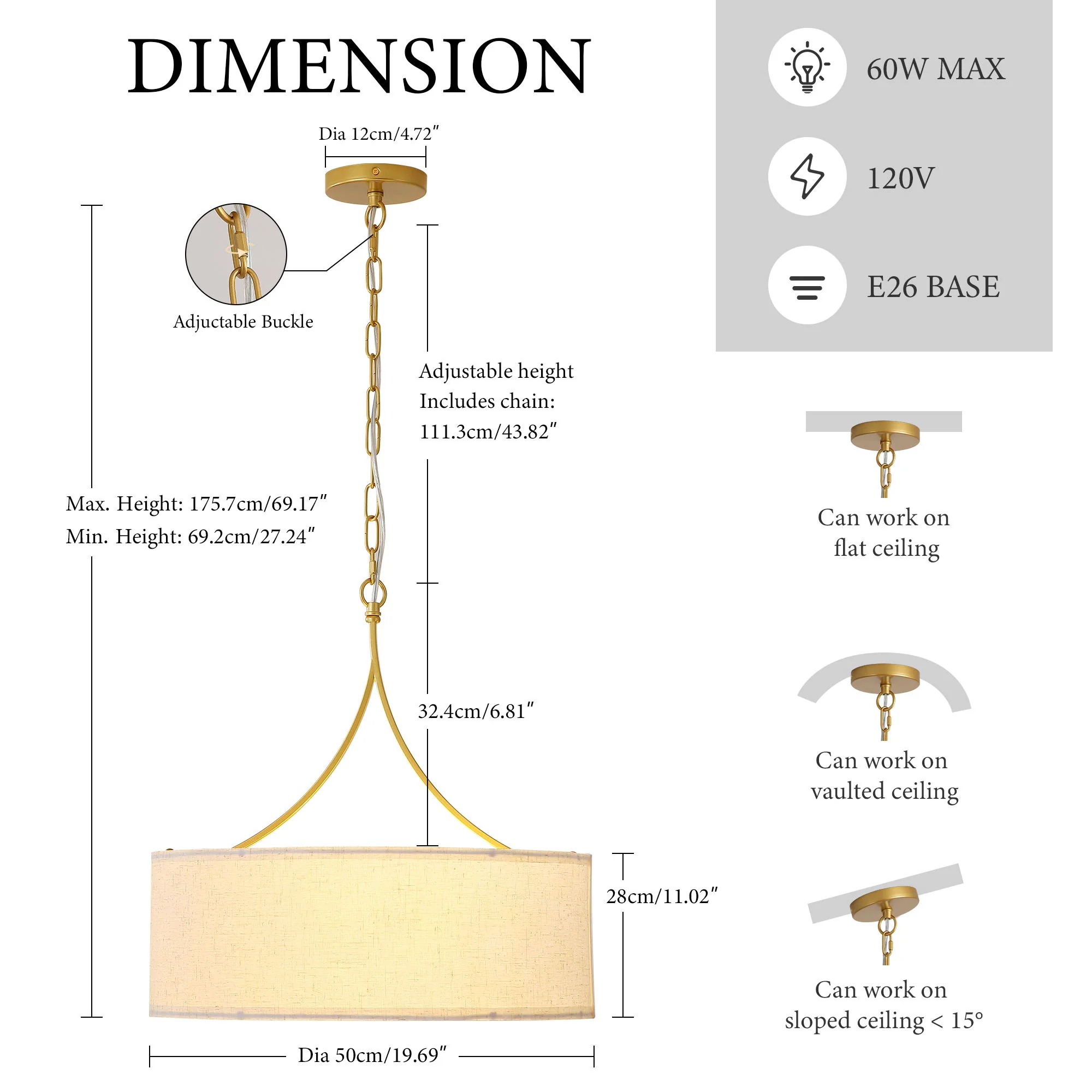 3 Light Drum Pendant Light - Image 16