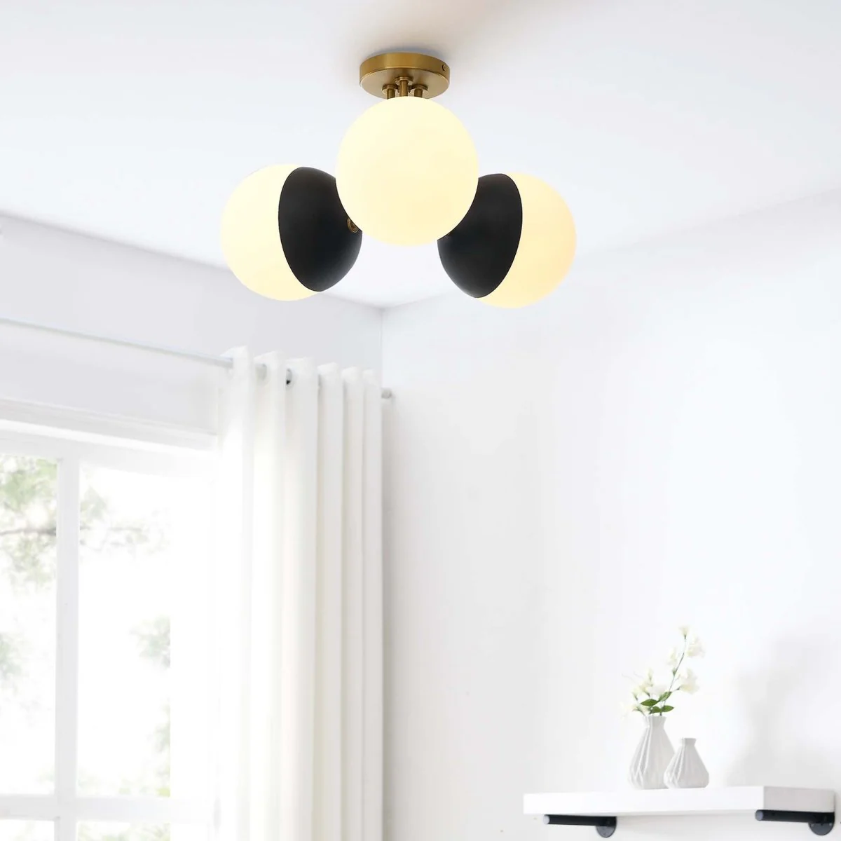 3-Light Modern Semi-Flush Ceiling Light – Opal Glass Ceiling Fixture for Living Room - Image 2