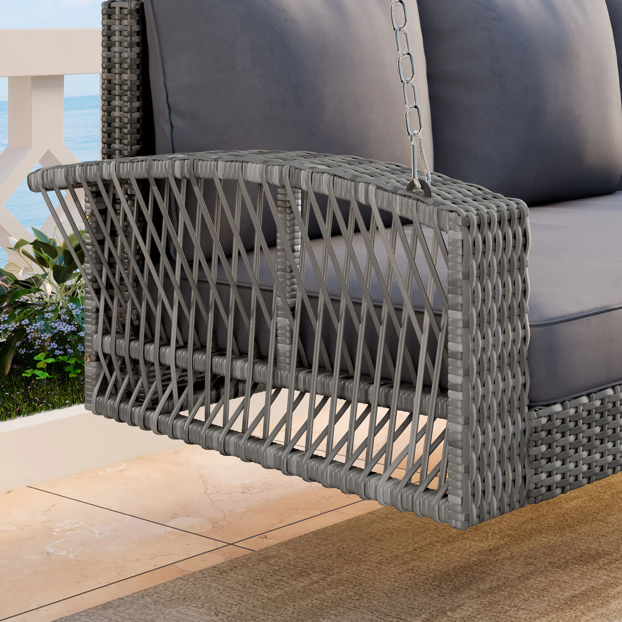 3 Person Large Patio Swing Bench With Cushions For Backyard - Image 15