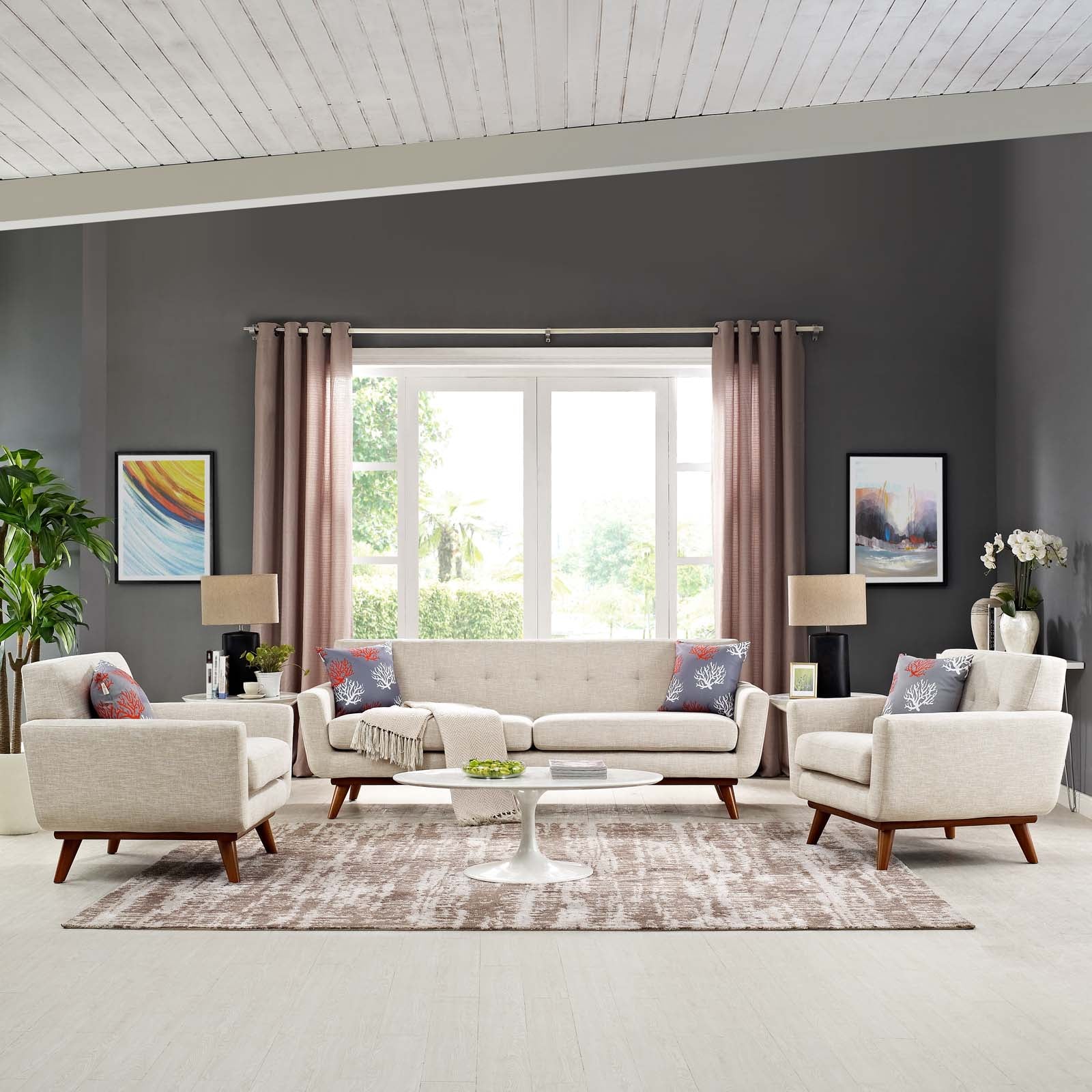 3 Piece 123" Gently Sloping Curved Upholstered Armchairs and Sofa Set - Image 6