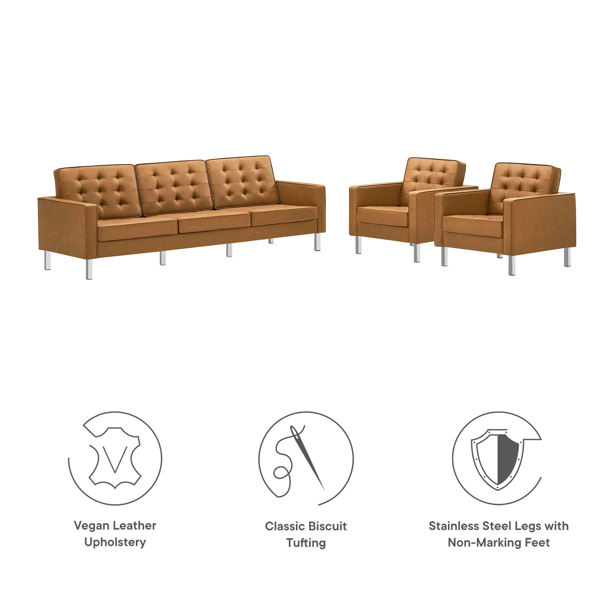 3 Piece 123" Tufted Vegan Leather Furniture Set - Image 14