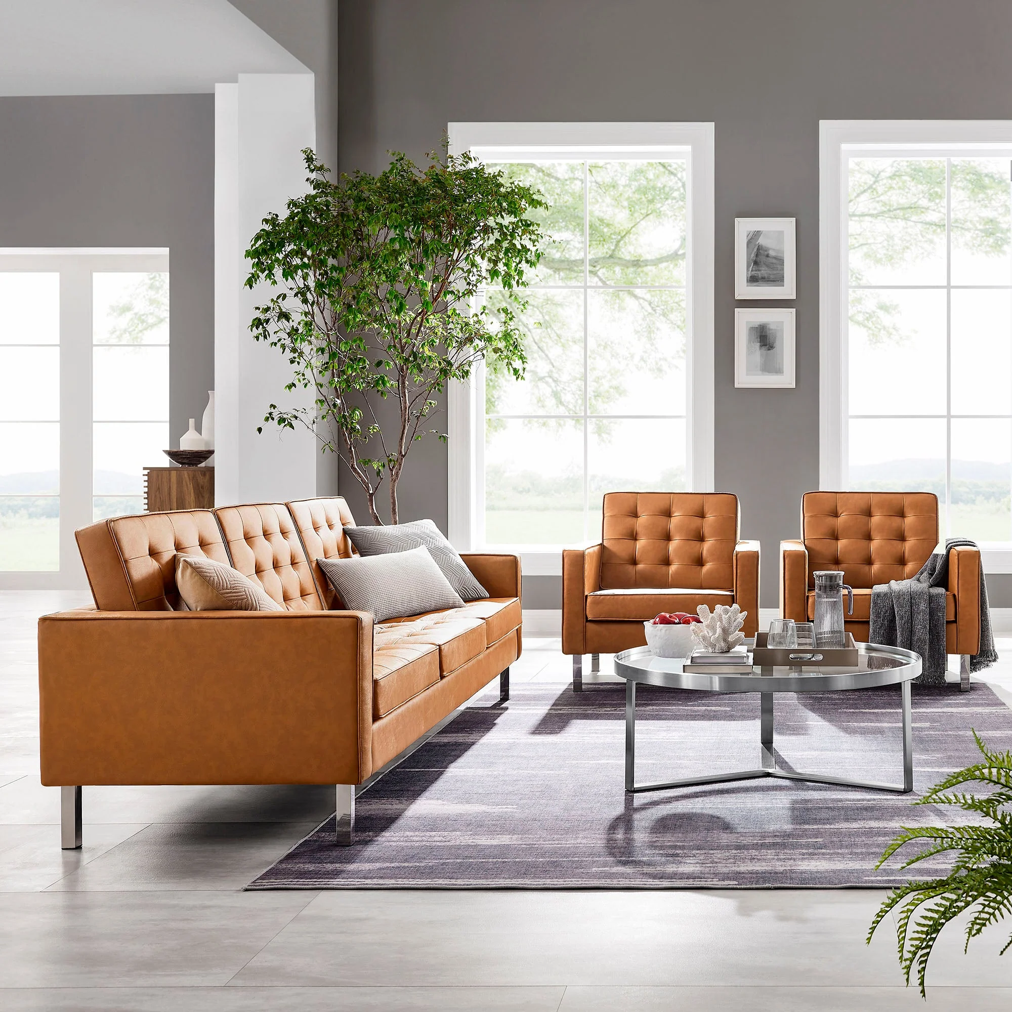 3 Piece 123" Tufted Vegan Leather Furniture Set - Image 18