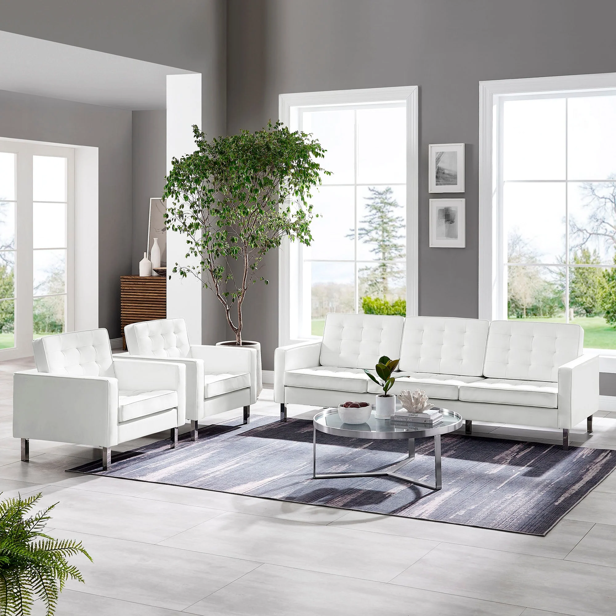 3 Piece 123" Tufted Vegan Leather Furniture Set - Image 23