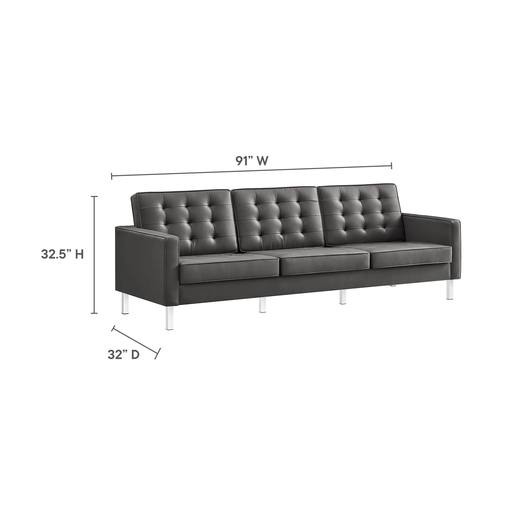 3 Piece 123" Tufted Vegan Leather Furniture Set - Image 3