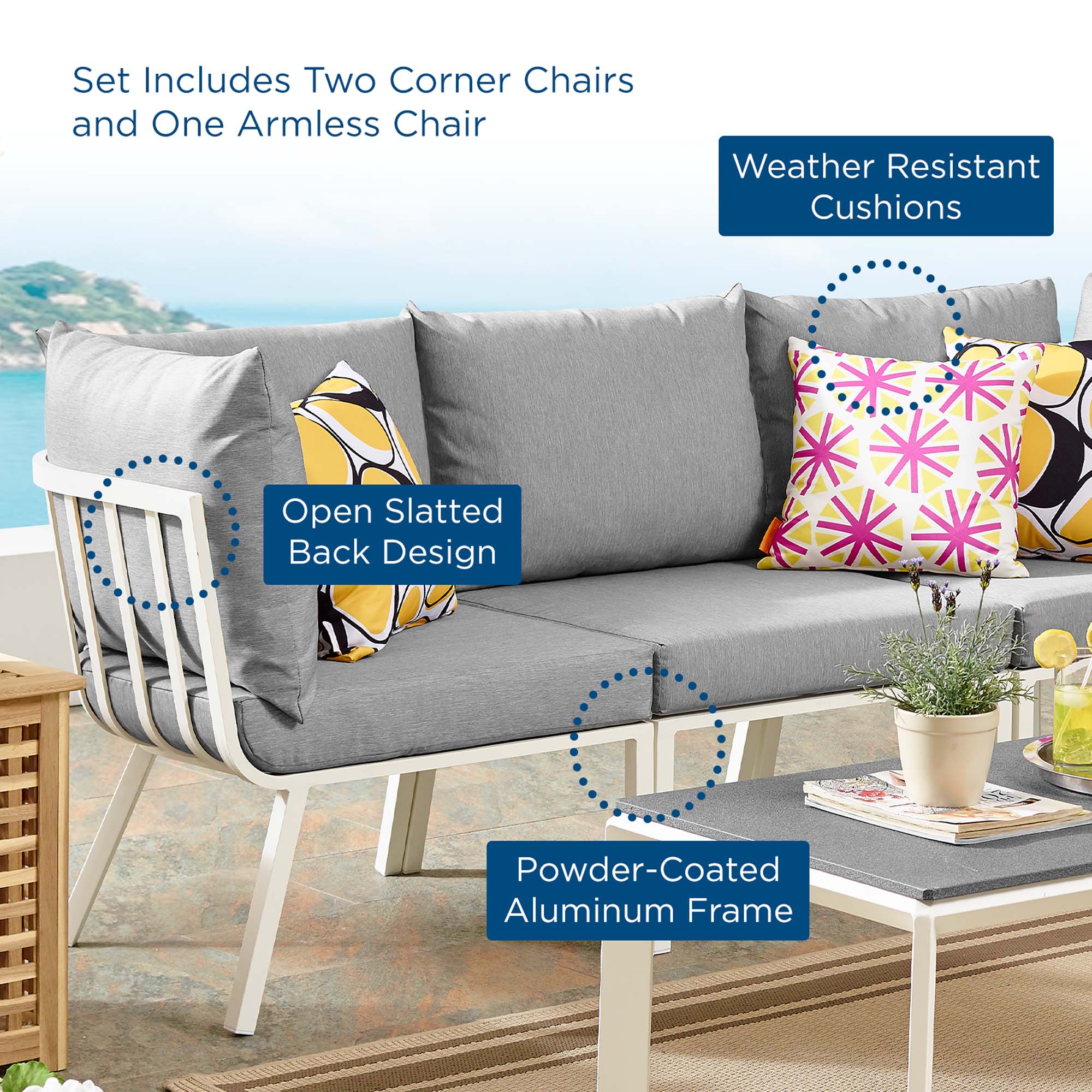 3-Piece Aluminum Outdoor Patio Sectional Sofa Set — Modern Weather-Resistant Seating - Image 18