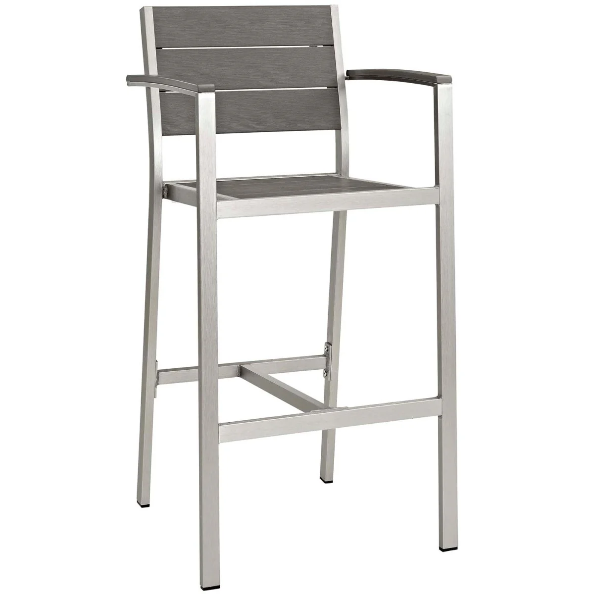 3-Piece Aluminum Outdoor Pub Set with Wood Accents – Silver and Gray - Image 2